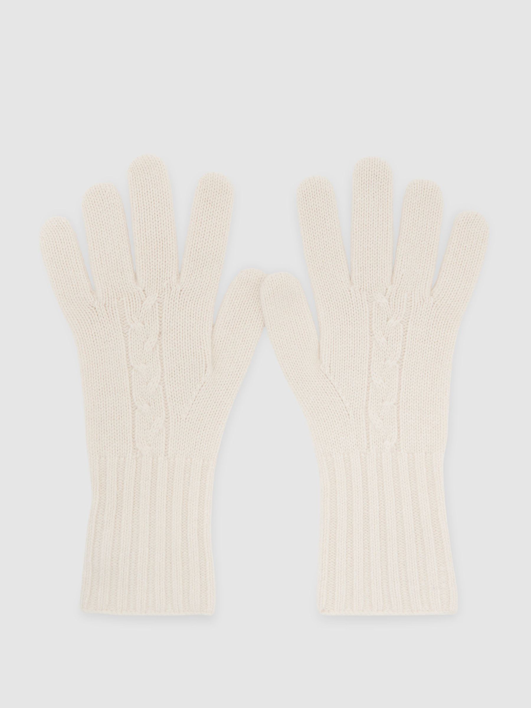Wool-Blend Cable-Knit Gloves with Cashmere in Cream - صورة 2 من 3