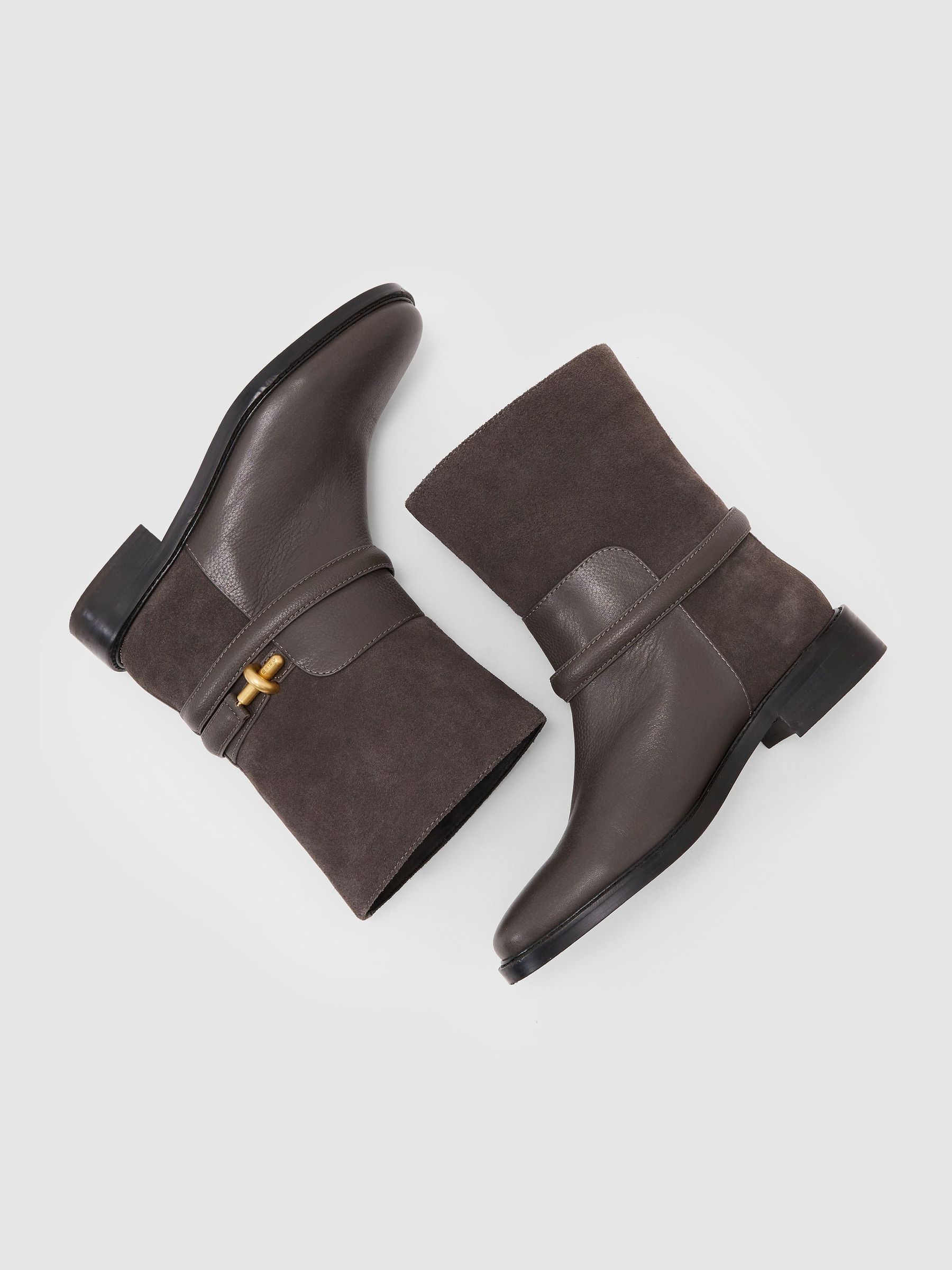 Bottines de motard en cuir avec fermoir à tourniquet, grises - Image 3 de 6