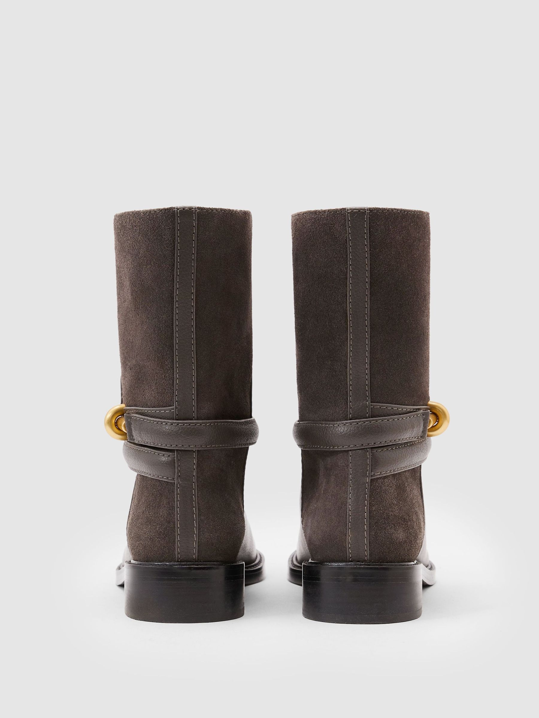 Bottines de motard en cuir avec fermoir à tourniquet, grises - Image 5 de 6