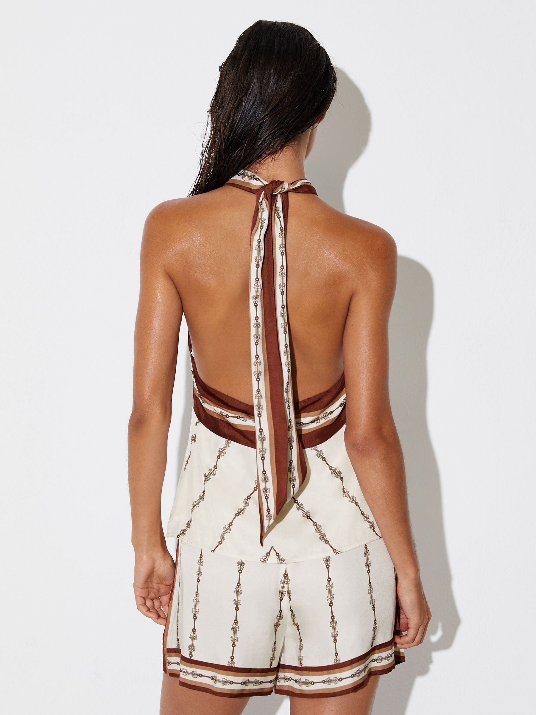 Chain-Print Halterneck Top in Ivory - Image 3 of 6