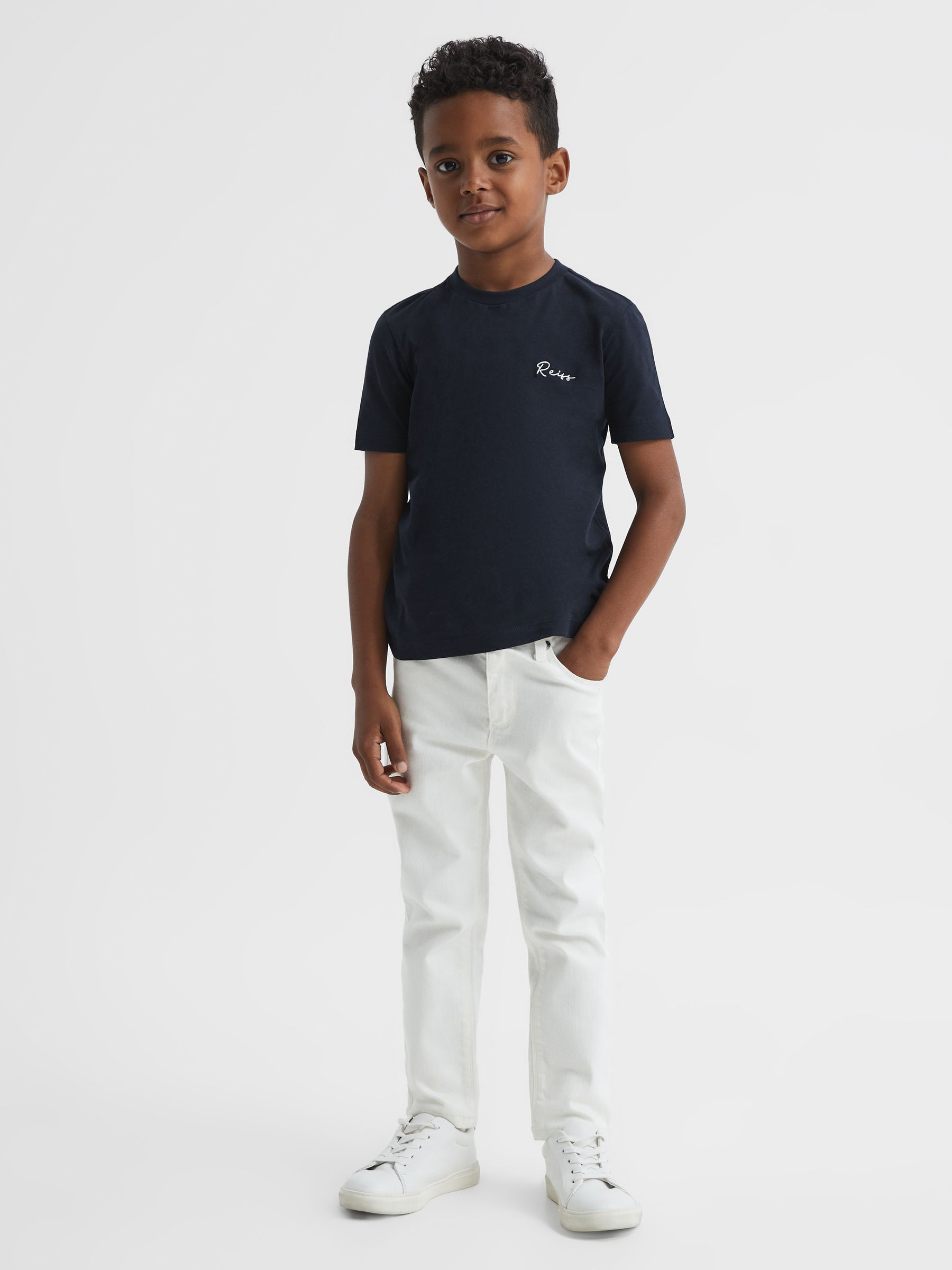 9-12 yrs Logo-Embroidered Cotton Jersey T-shirt in Navy/White - Image 1 of 6 9-12 yrs Logo-Embroidered Cotton Jersey T-shirt in Navy/White - Image 1 of 6