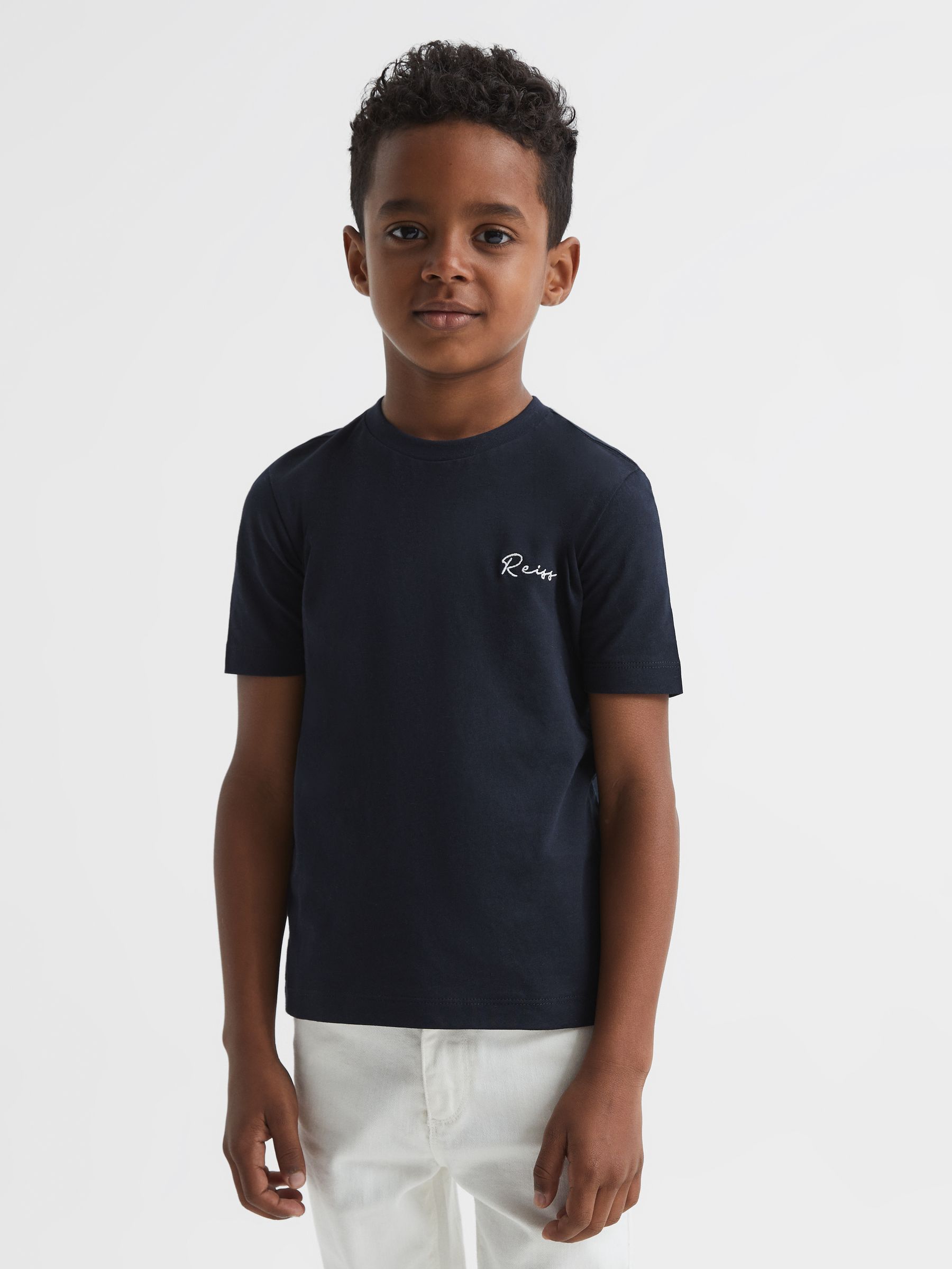 9-12 yrs Logo-Embroidered Cotton Jersey T-shirt in Navy/White - Image 3 of 6