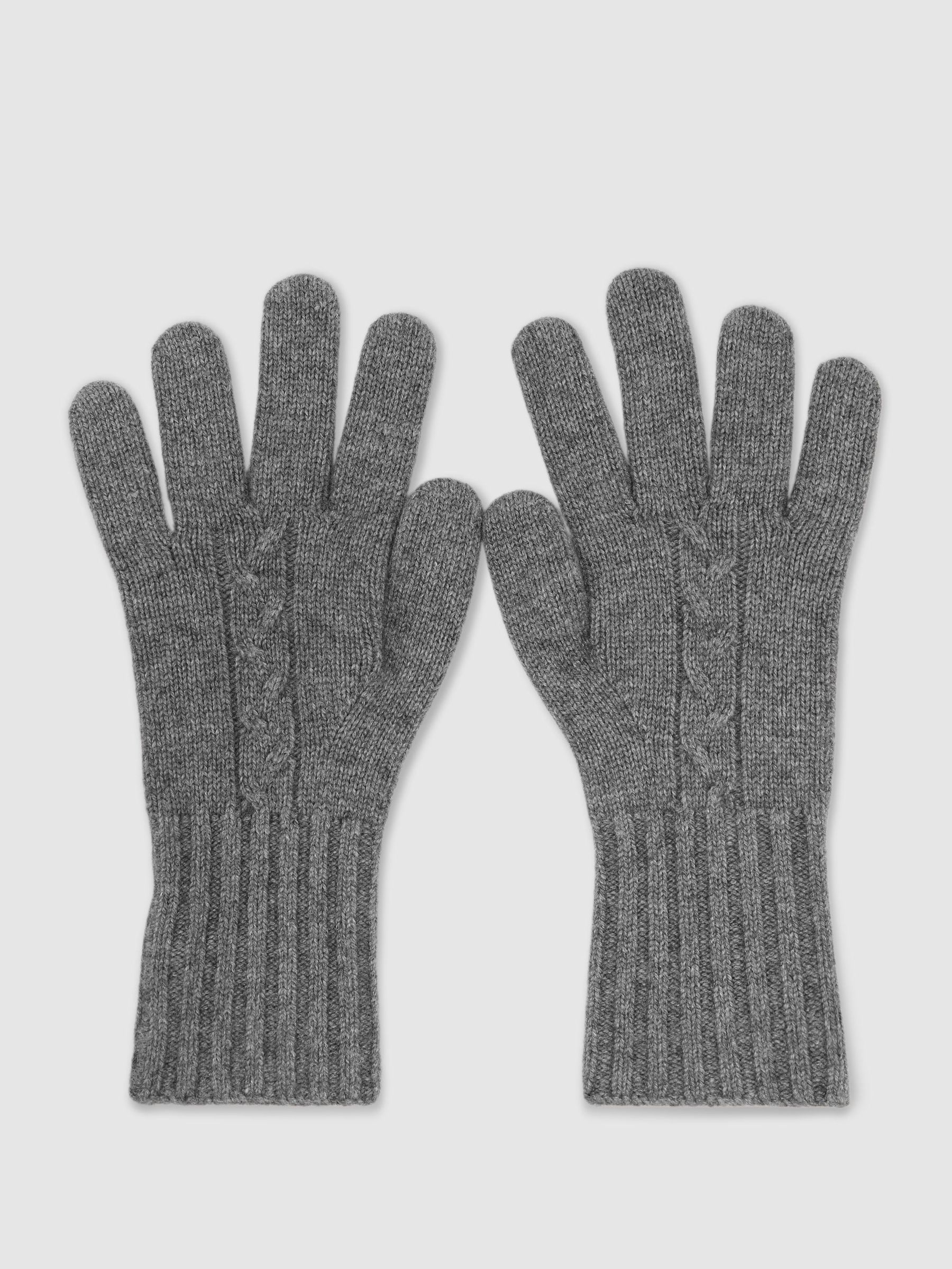 Wool-Blend Cable-Knit Gloves with Cashmere in Grey - صورة 2 من 3