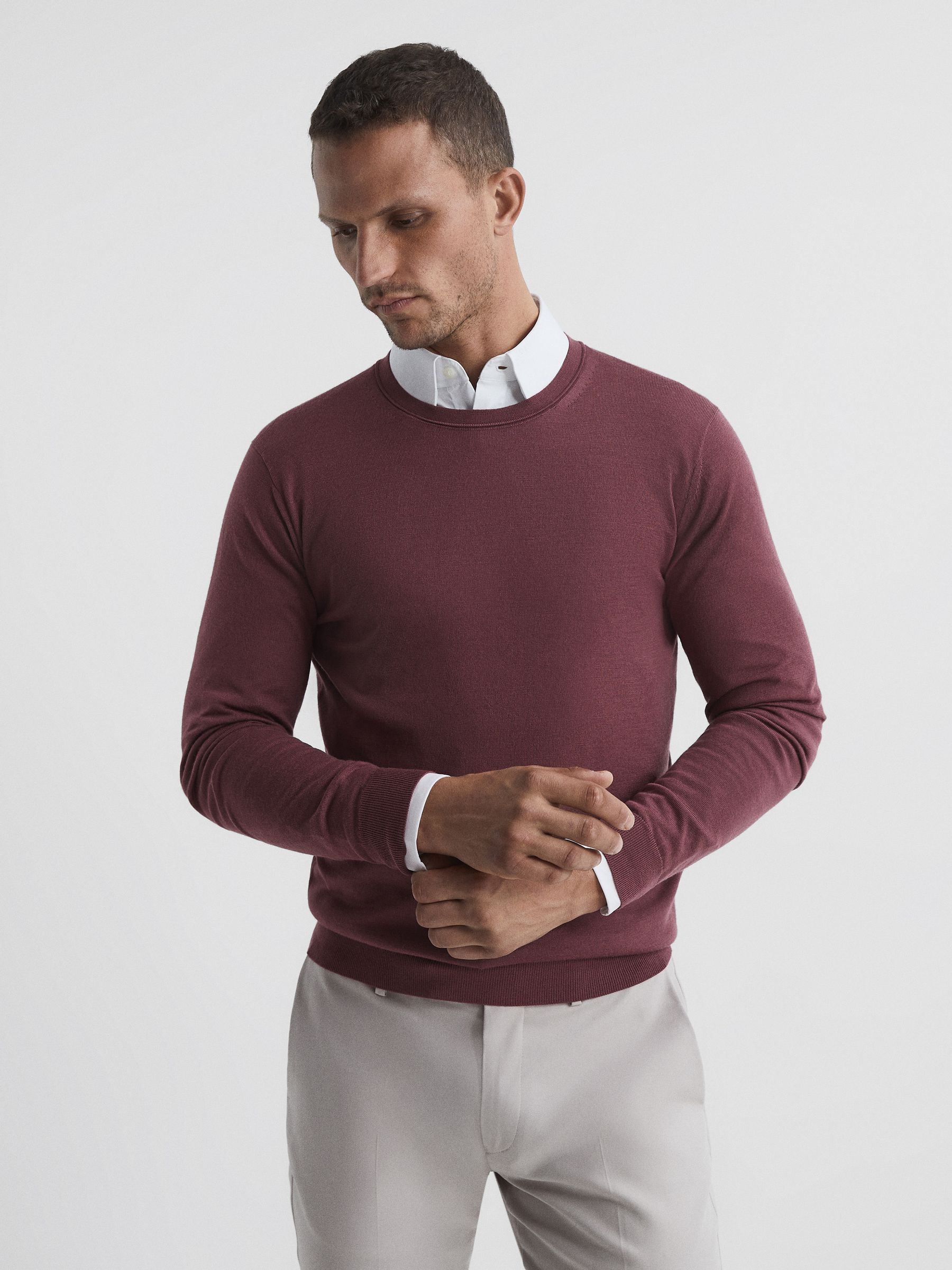 Merino Wool Jumper in Berry - Image 1 of 6