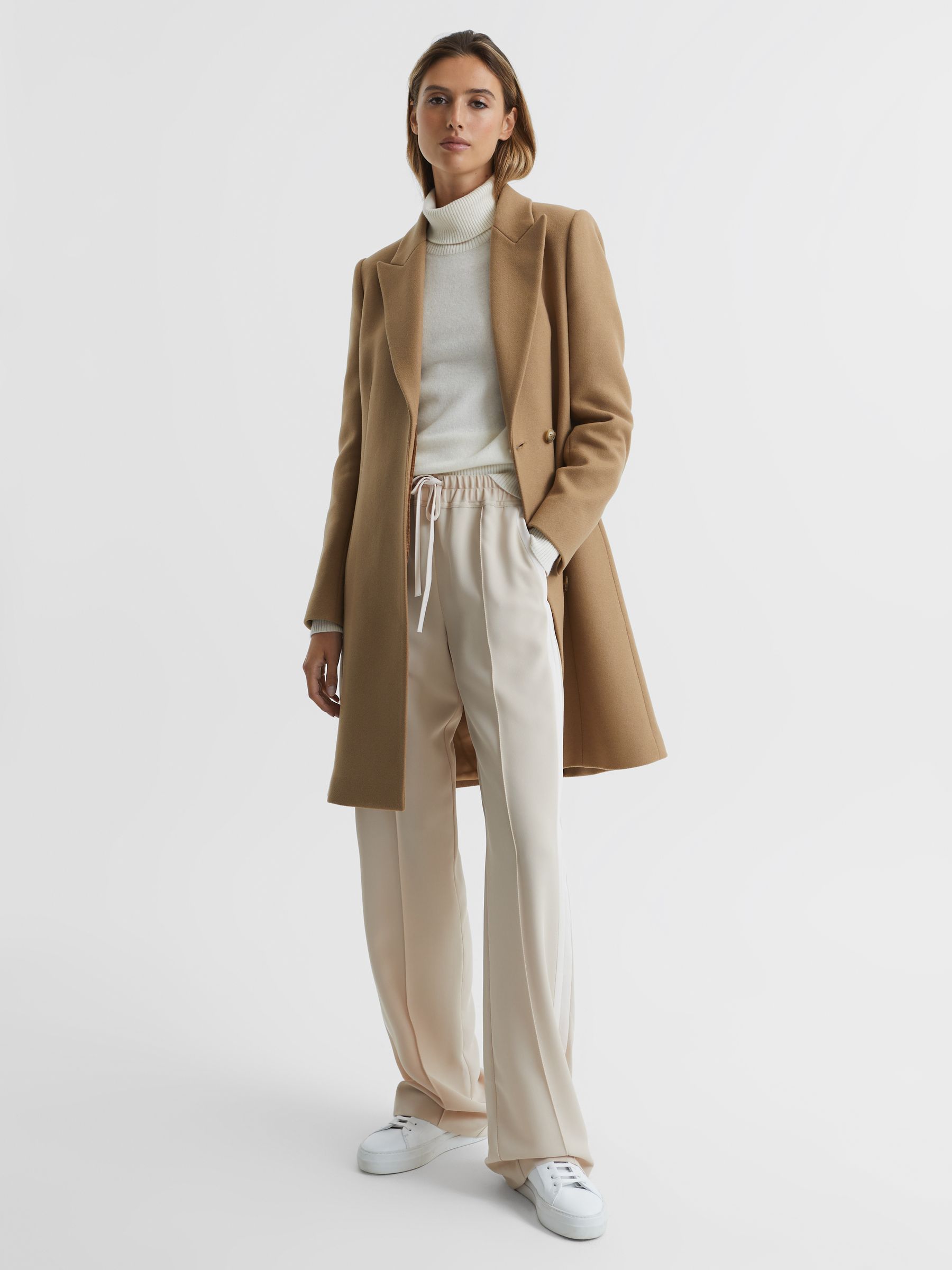 Wool Blend Mid Length Coat in Camel - Image 3 of 8