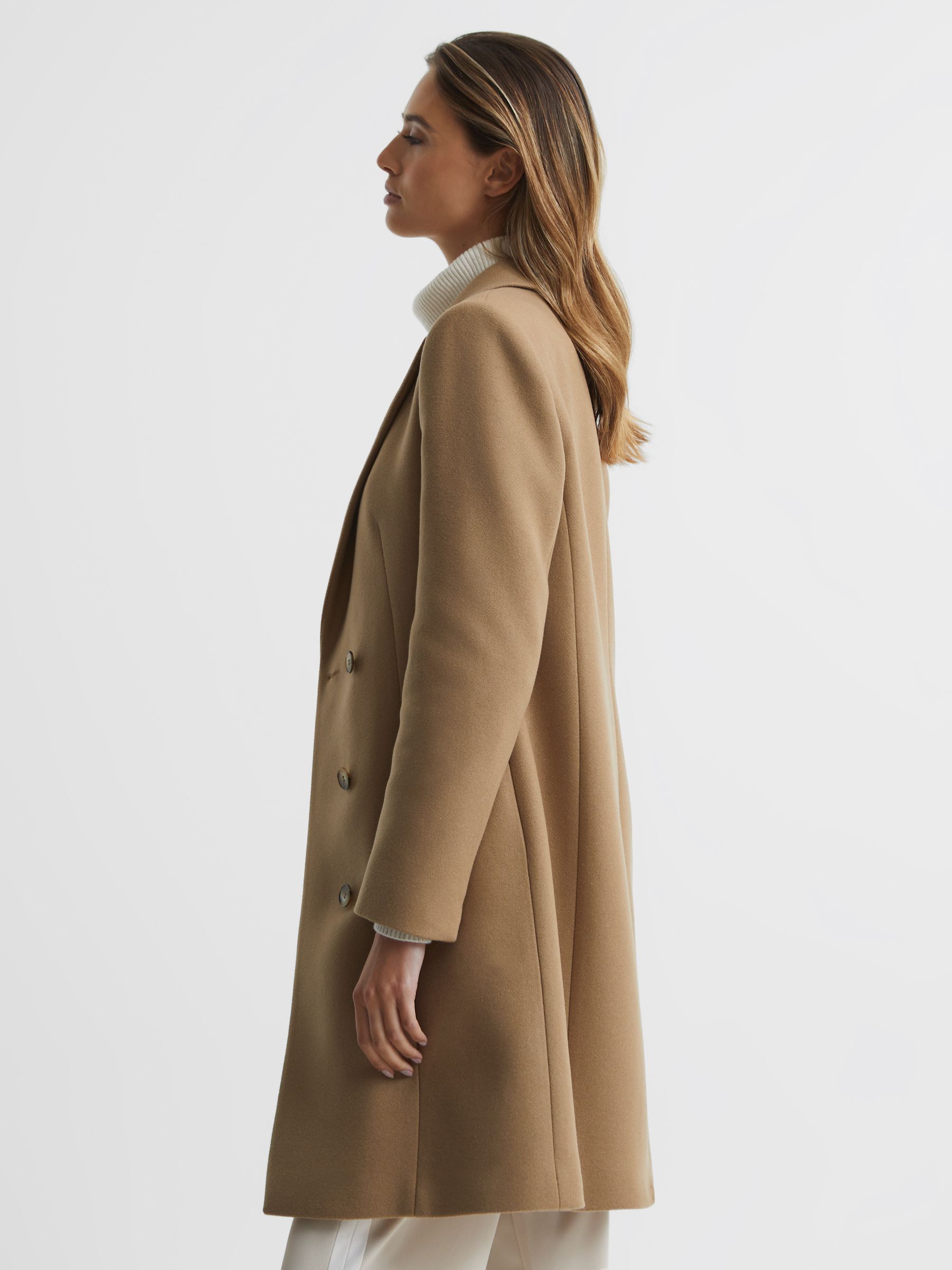 Wool Blend Mid Length Coat in Camel - Image 6 of 8