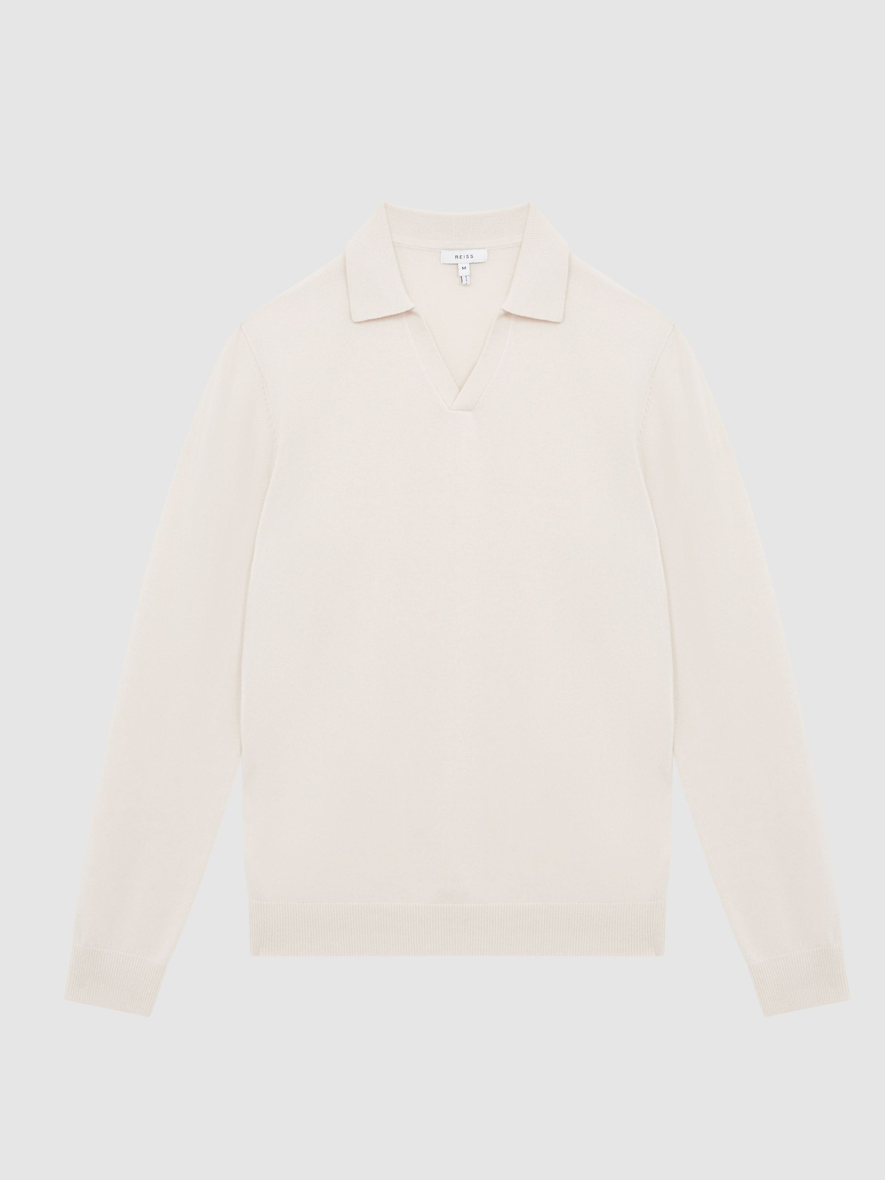 Wool Blend Open Collar Polo Shirt in Milk - Image 2 of 7