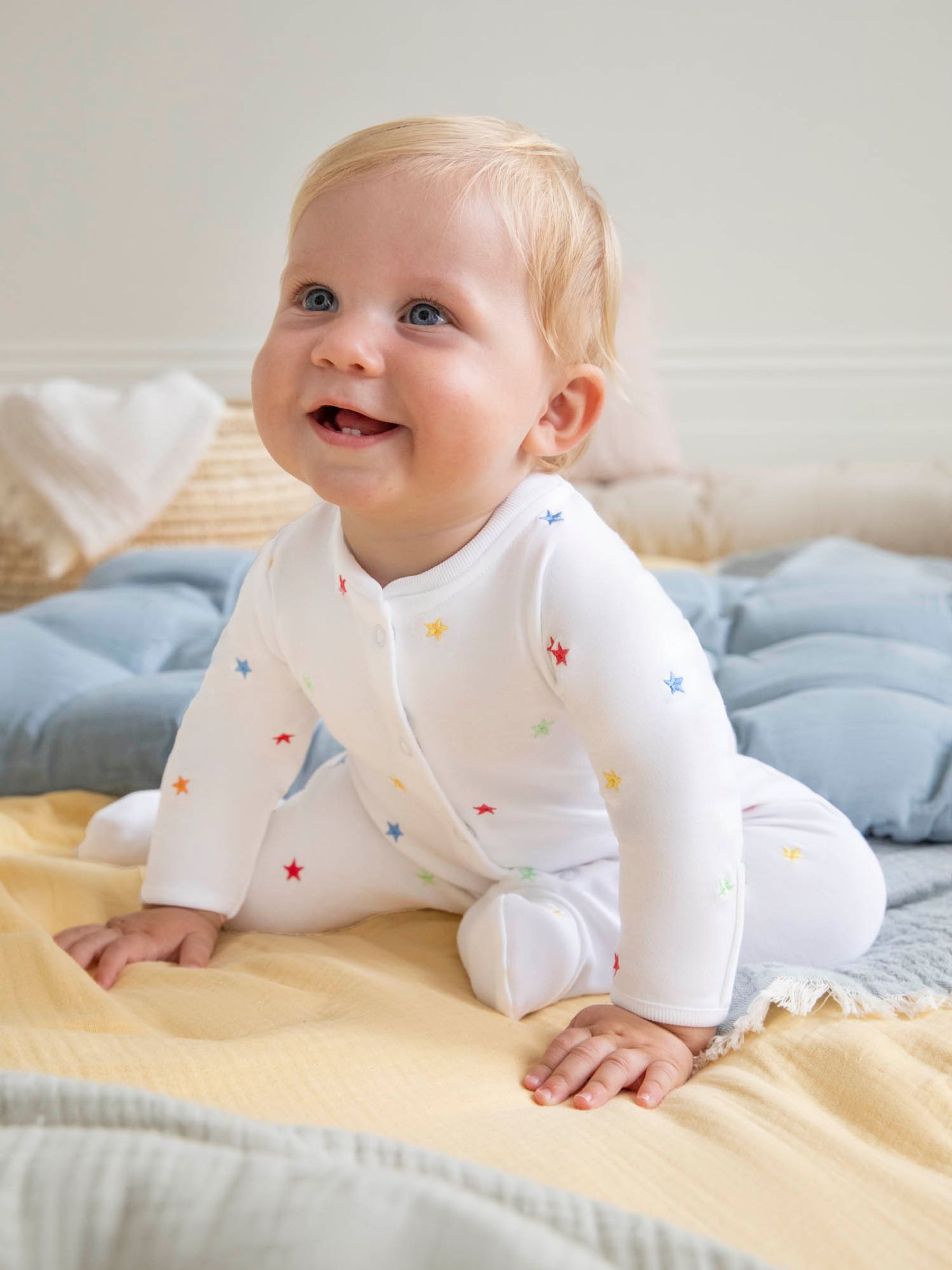 Star Embroidered Cotton Baby Sleepsuit - Image 2 of 5
