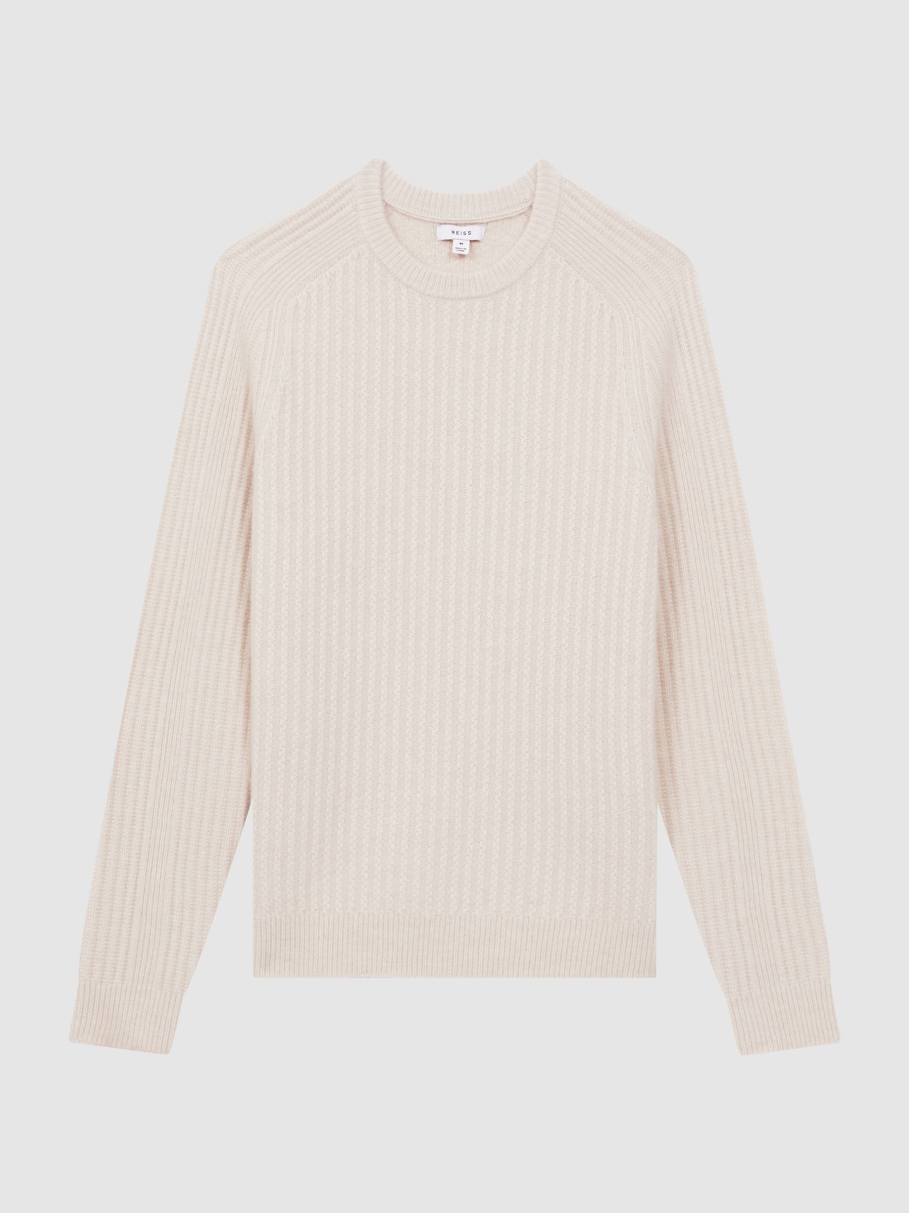 Wool-Cotton Textured Crew Neck Jumper in Stone - Image 2 of 6