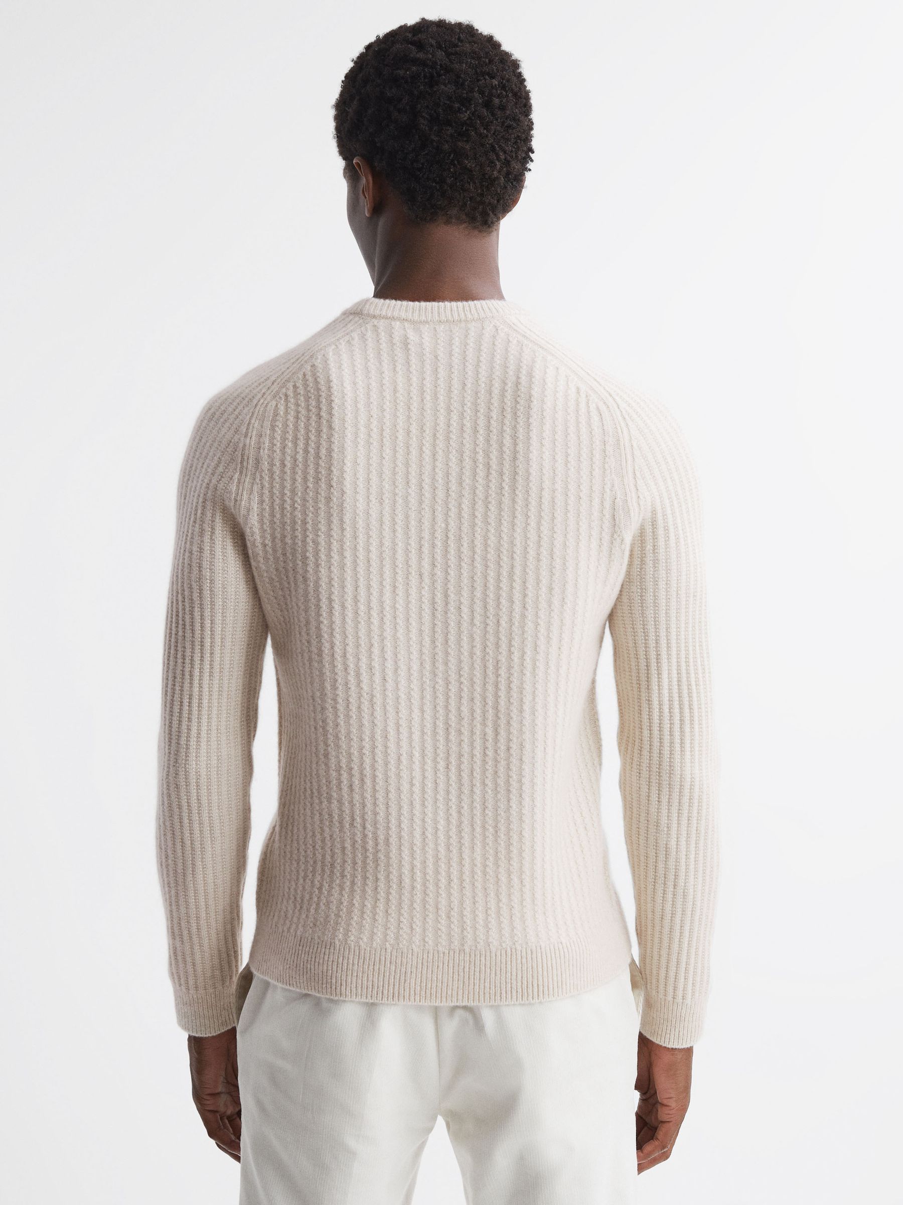 Wool-Cotton Textured Crew Neck Jumper in Stone - Image 6 of 6