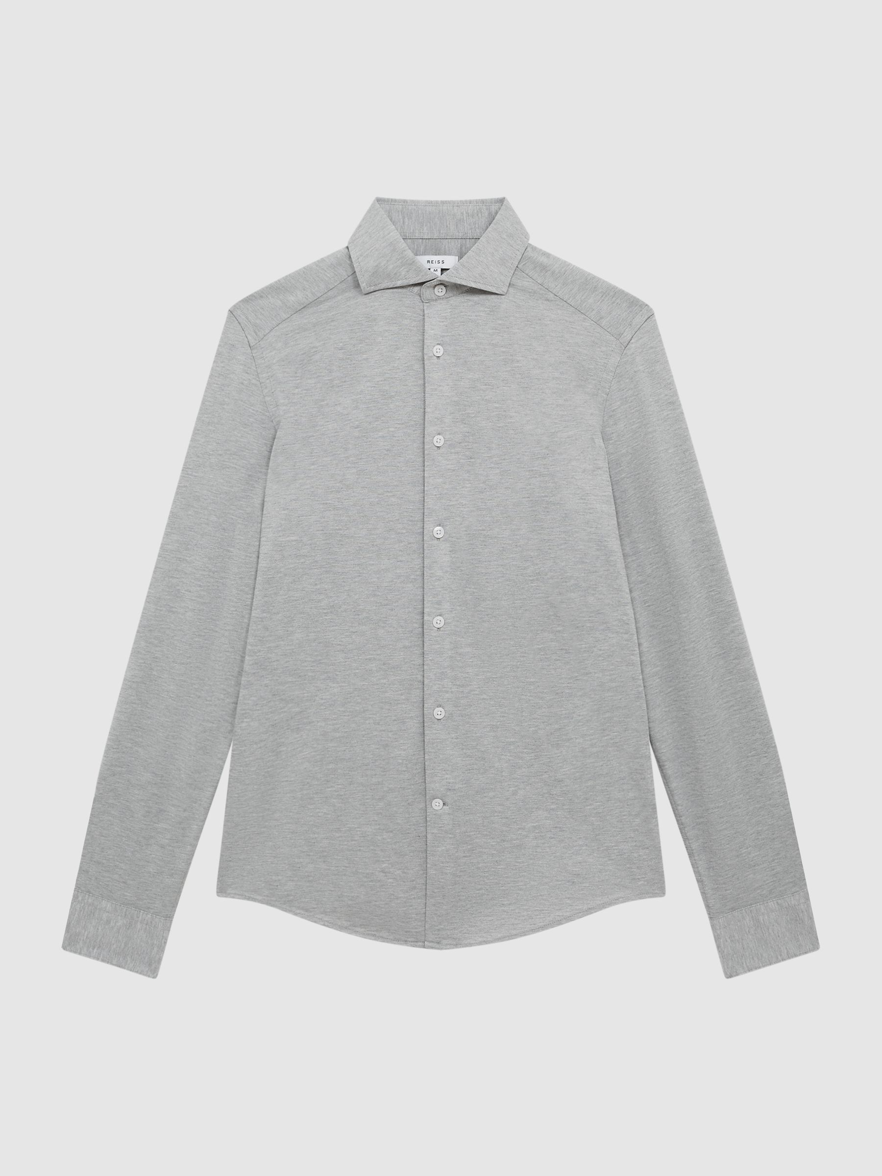 Cutaway Collar Jersey Slim Fit Shirt in Grey Melange - Image 2 of 6