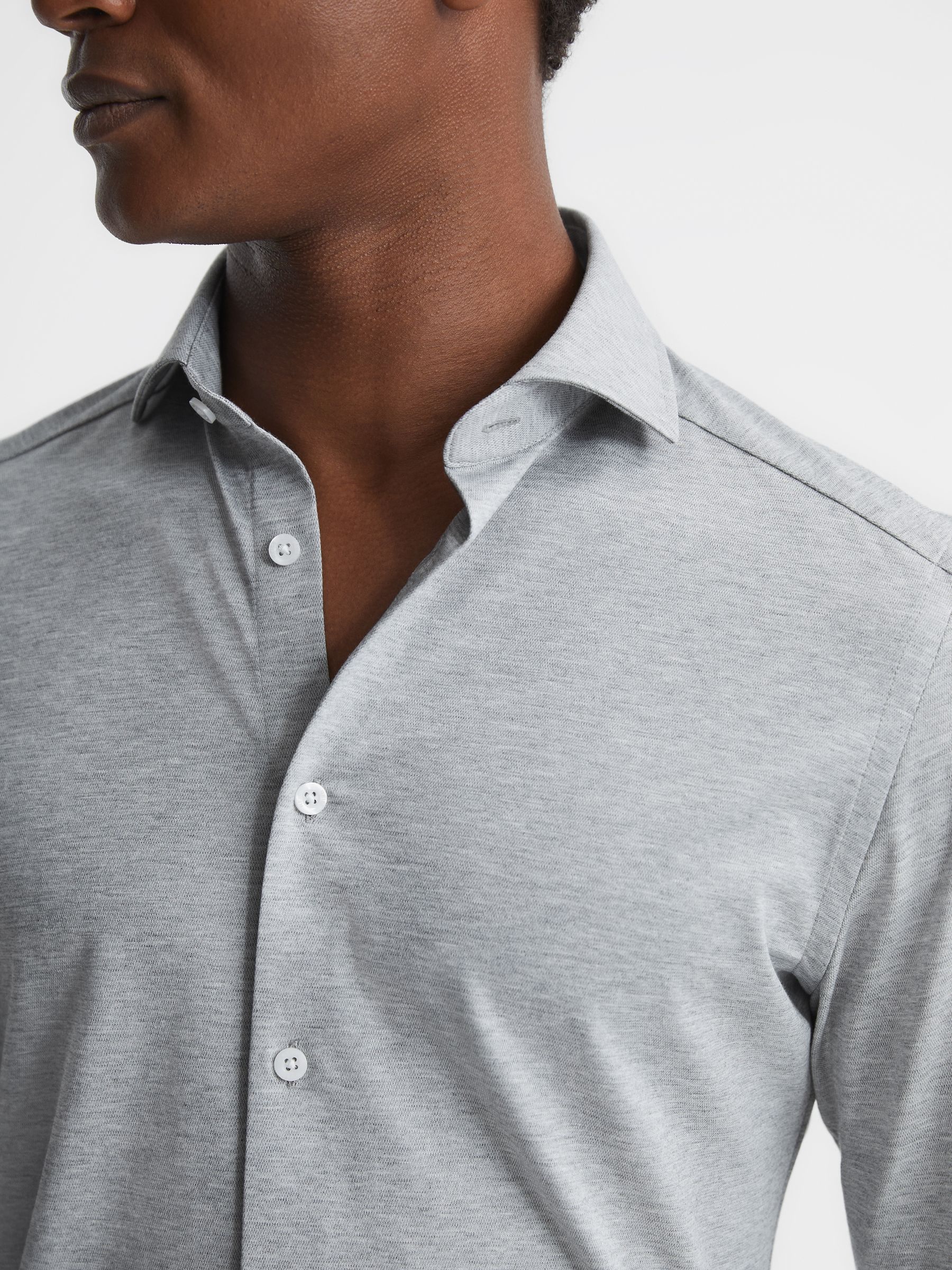 Cutaway Collar Jersey Slim Fit Shirt in Grey Melange - Image 4 of 6