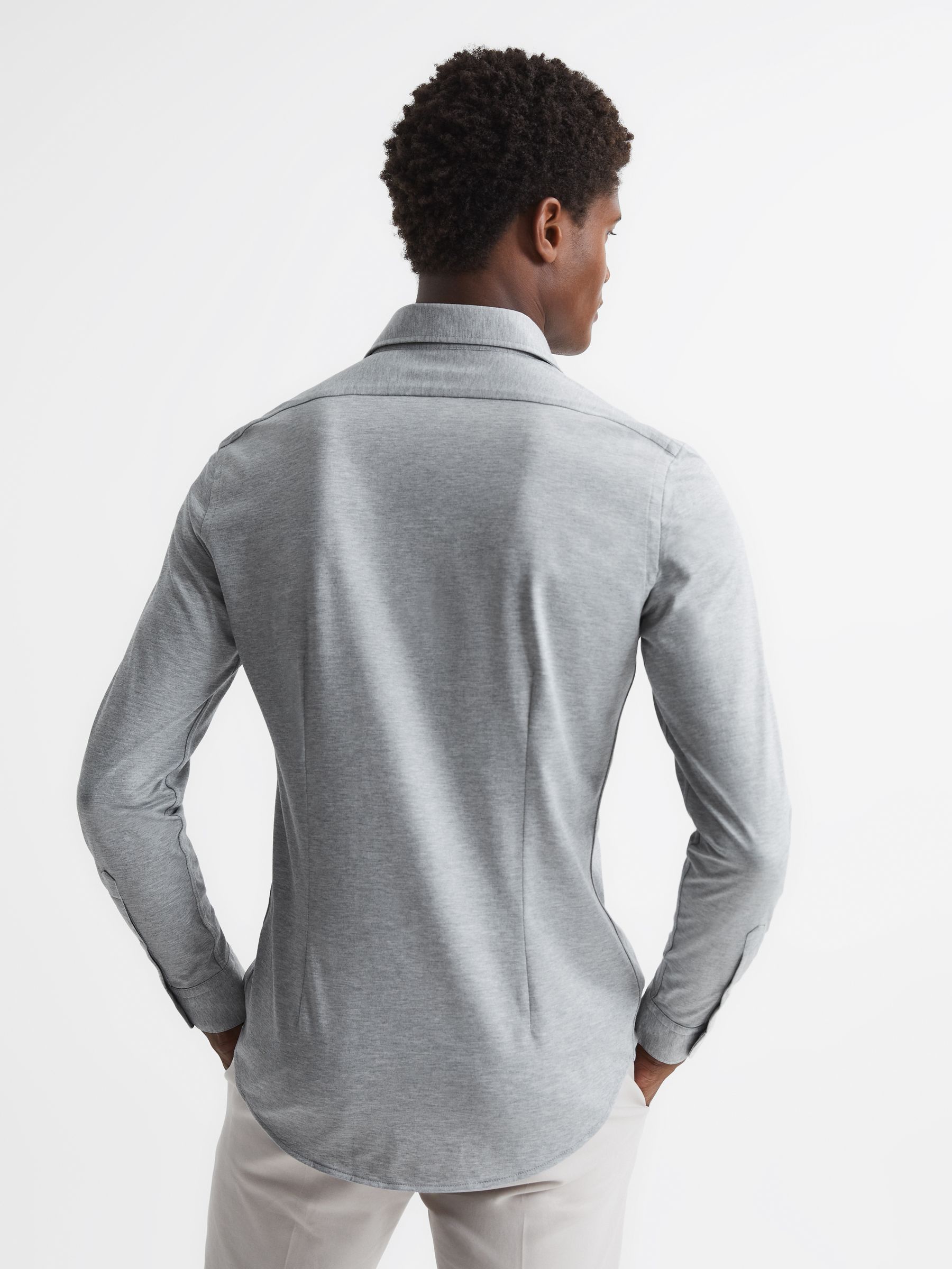 Cutaway Collar Jersey Slim Fit Shirt in Grey Melange - Image 5 of 6