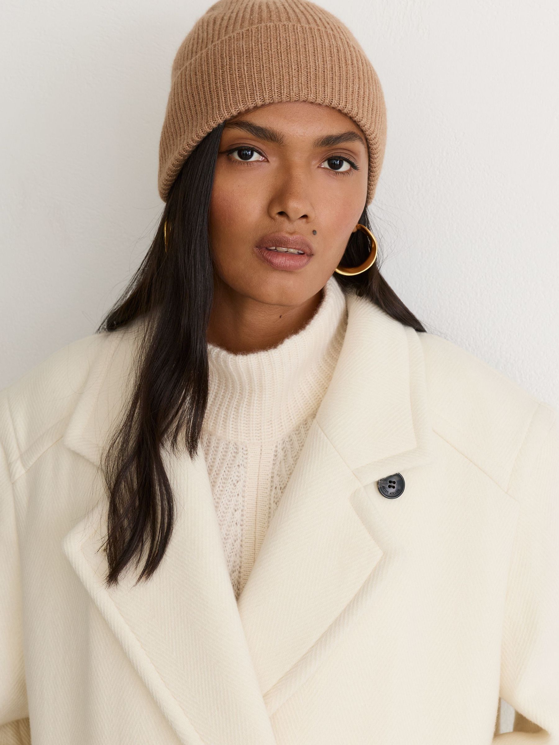 Wool-Blend Rib-Knit Beanie in Camel - Image 1 of 3
