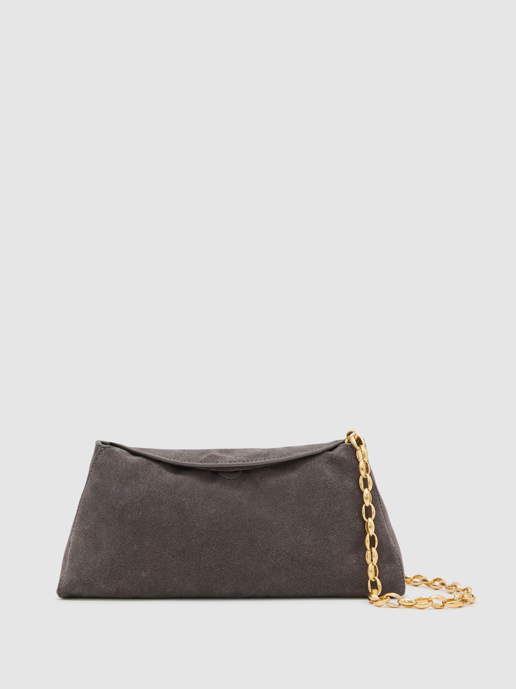 Suede Chain-Strap Clutch Bag in Grey - Obrázek 2 z 6
