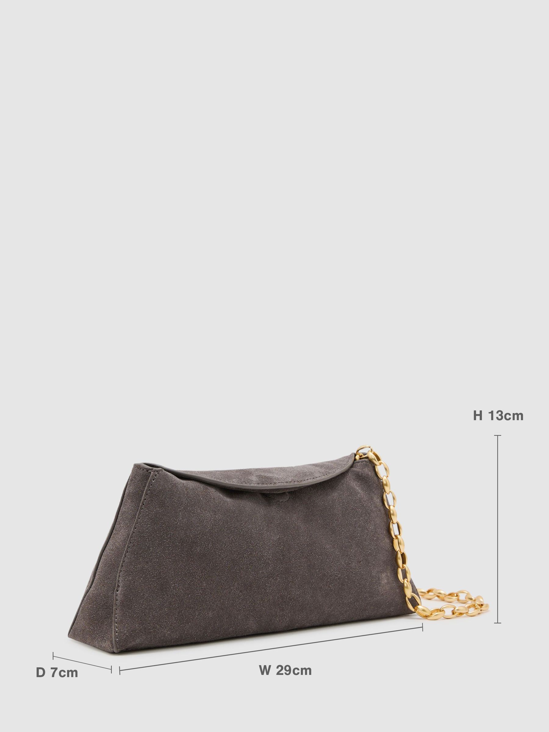 Suede Chain-Strap Clutch Bag in Grey - Obrázek 3 z 6