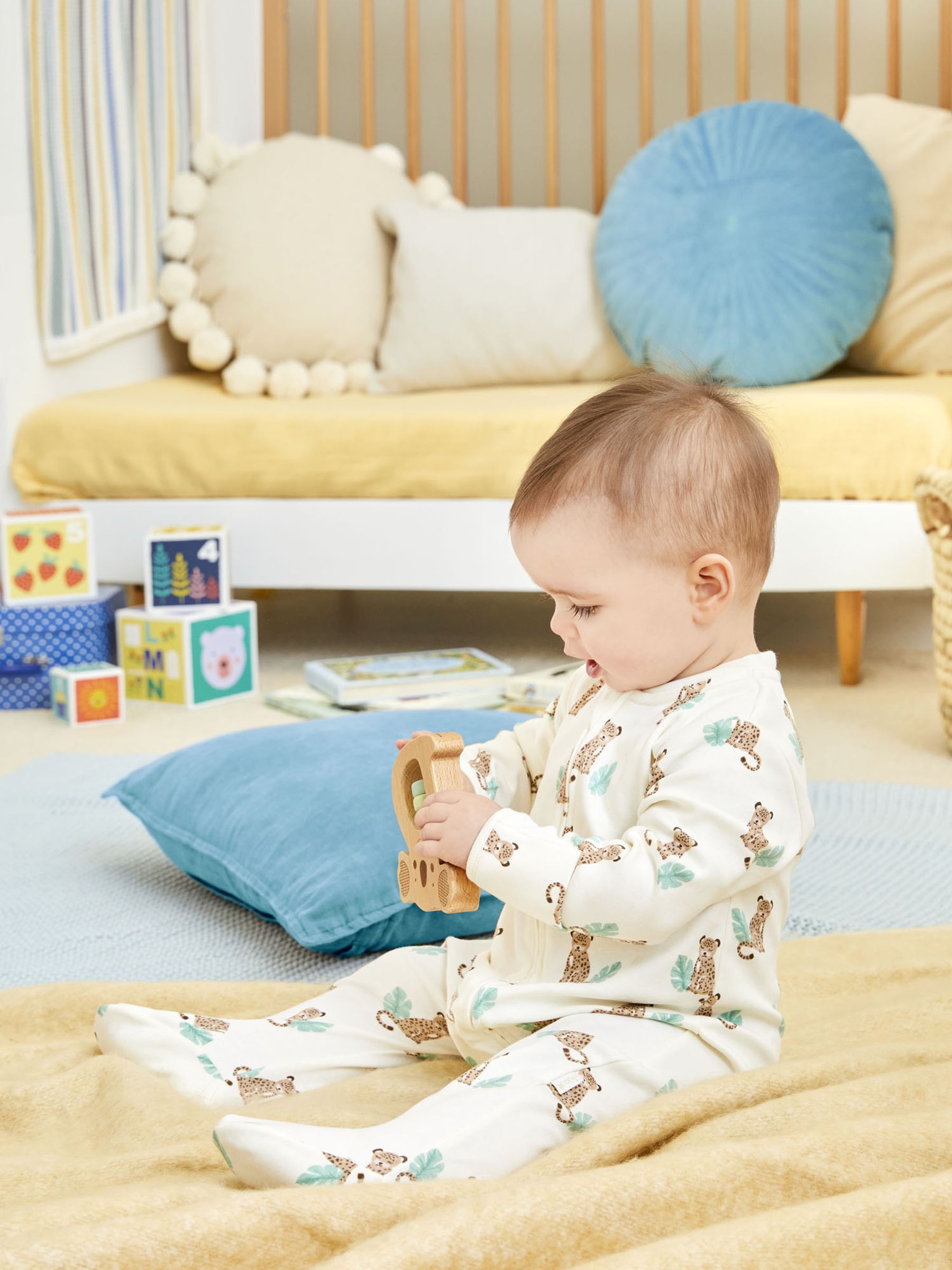 Ecru Leopard Print Zip Cotton Baby Sleepsuit - Image 3 of 5