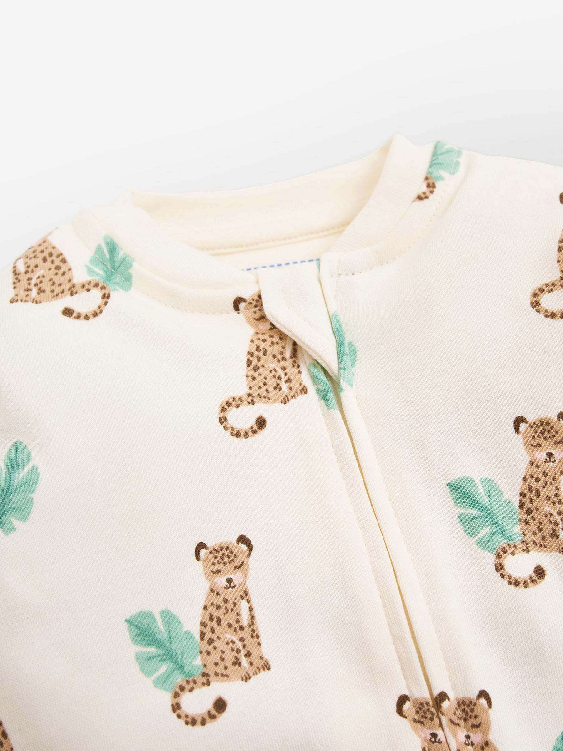 Ecru Leopard Print Zip Cotton Baby Sleepsuit - Image 5 of 5