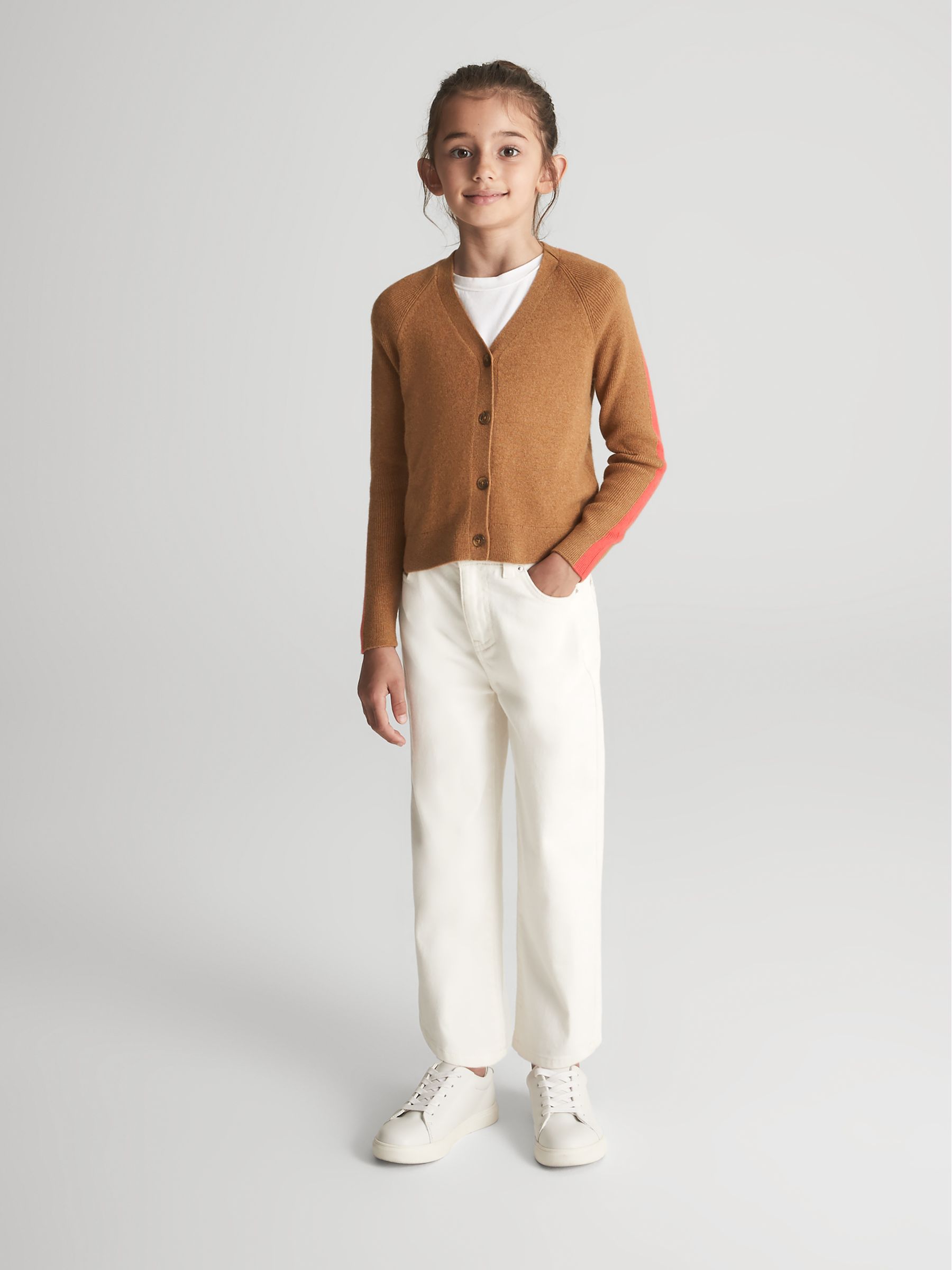 Junior Colourblock Cardigan in Tan - Image 3 of 8
