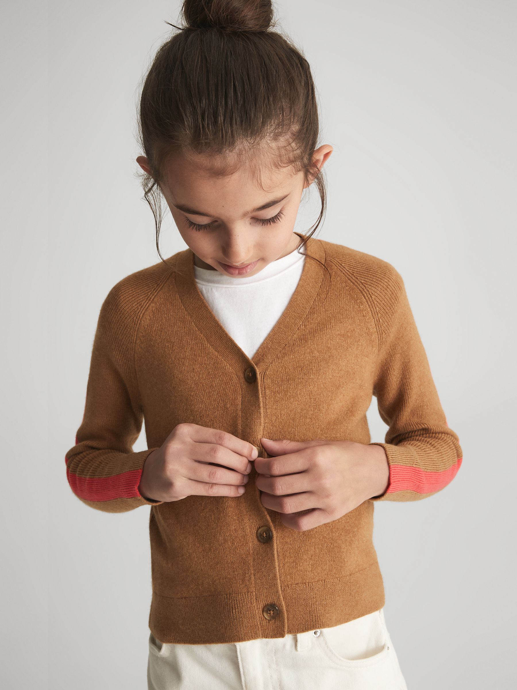 Junior Colourblock Cardigan in Tan - Image 4 of 8