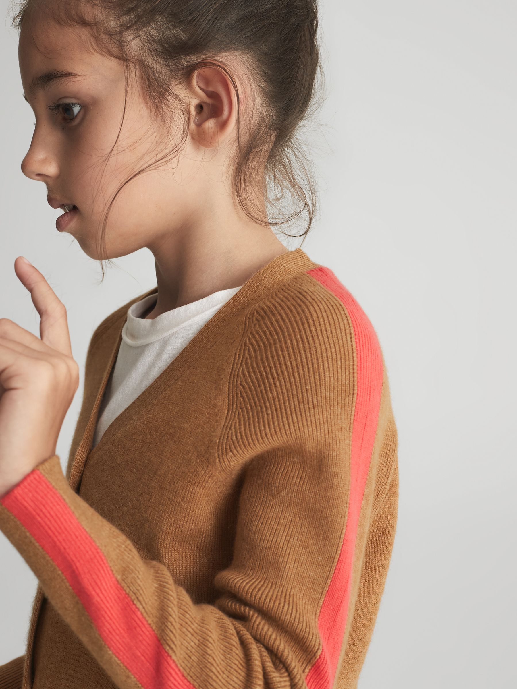 Junior Colourblock Cardigan in Tan - Image 6 of 8