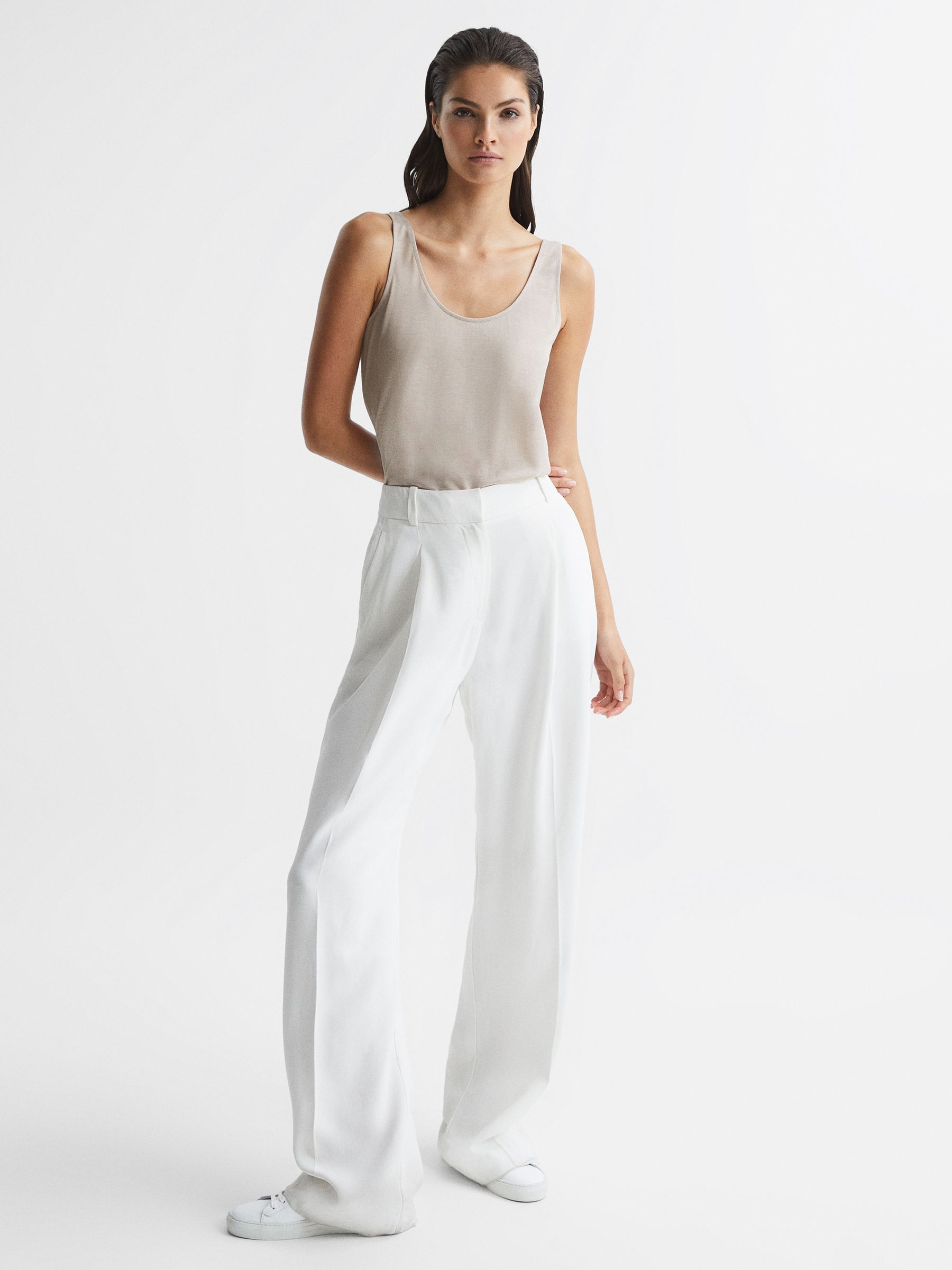 Lyocell Vest Top in Beige - Image 3 of 7