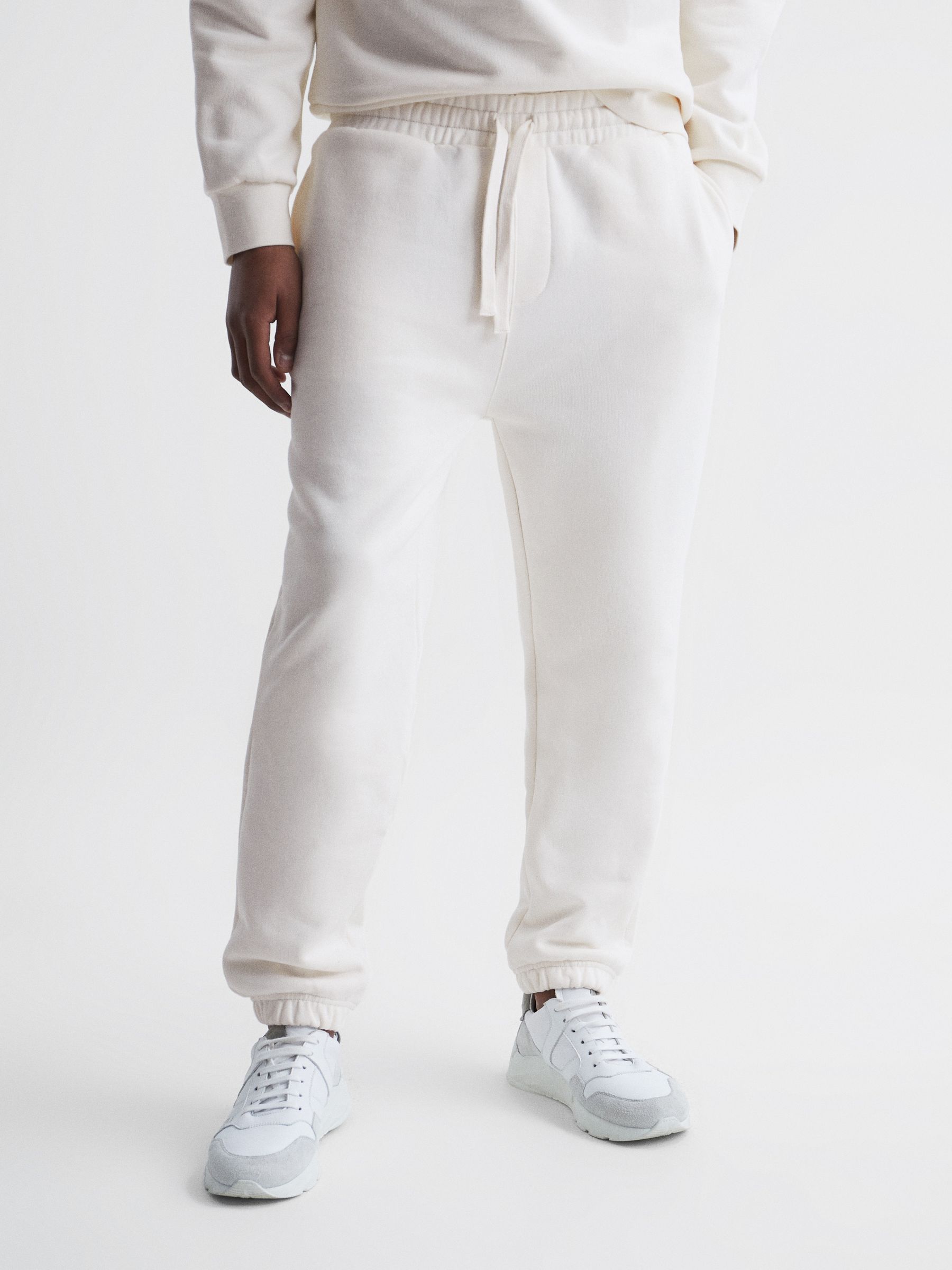 Fleece Lined Drawstring Joggers in Ecru - Image 1 of 7