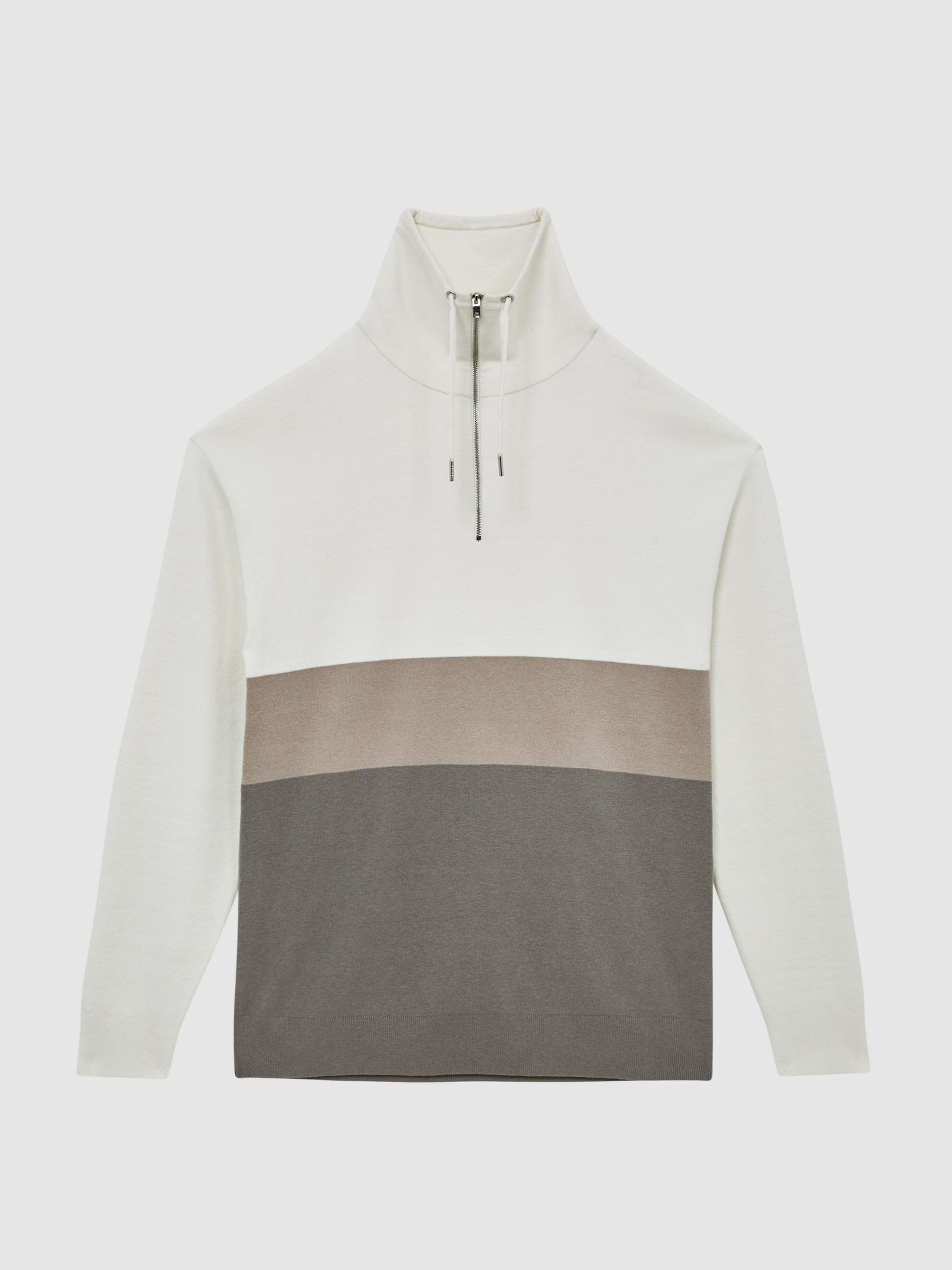 Half Zip Funnel Neck Colourblock Jumper in Ecru - Image 2 of 5