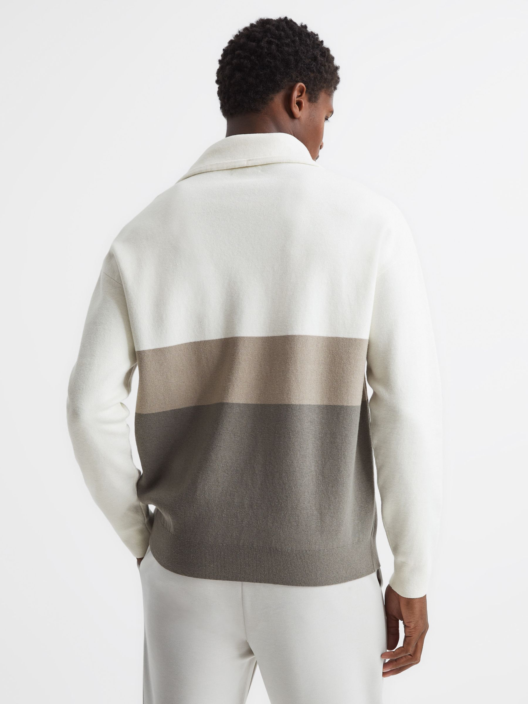 Half Zip Funnel Neck Colourblock Jumper in Ecru - Image 5 of 5