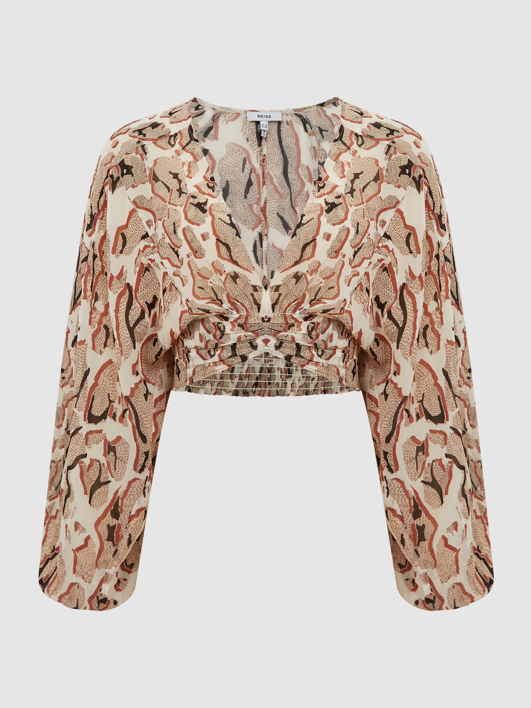 Printed Crepe Crop Top in Mink - Image 2 of 6 Printed Crepe Crop Top in Mink - Image 2 of 6