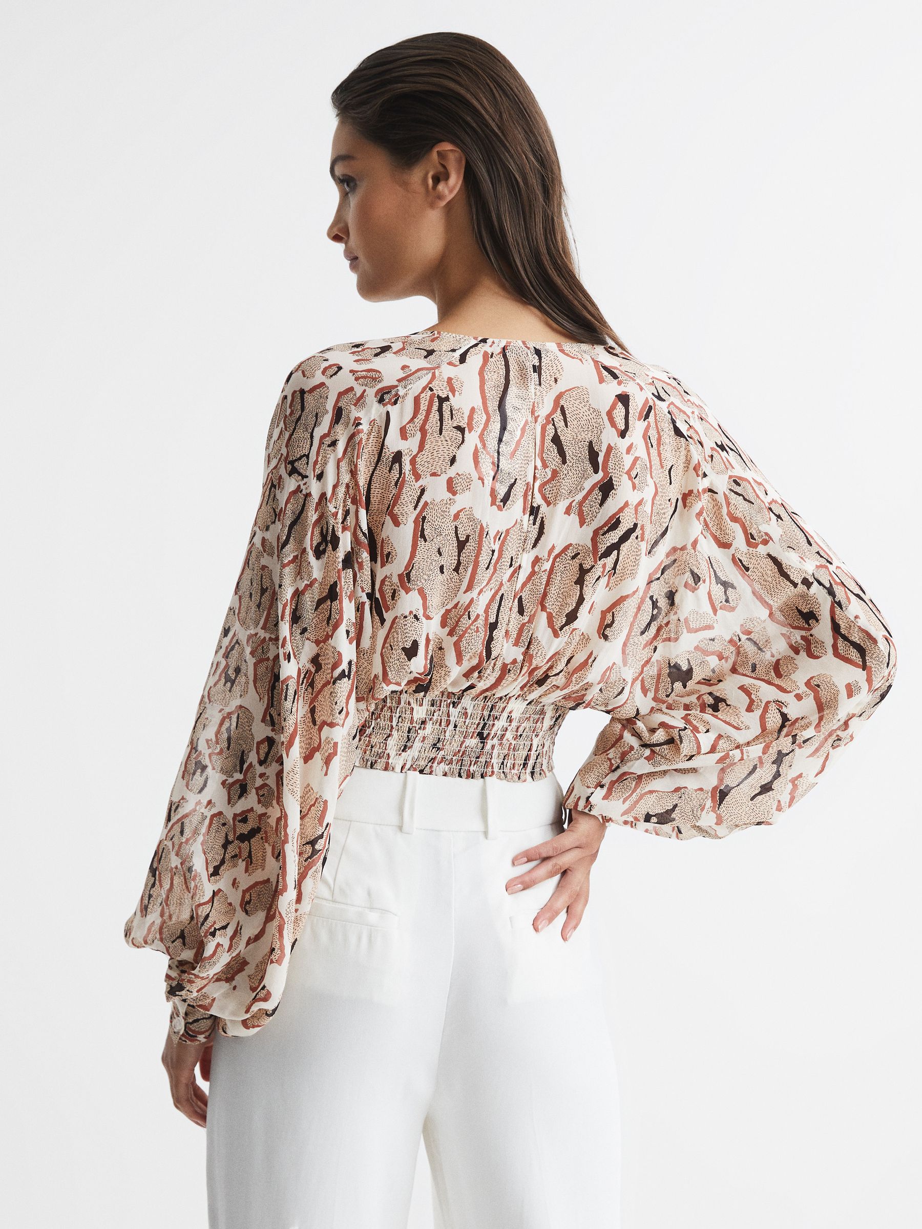 Printed Crepe Crop Top in Mink - Image 5 of 6