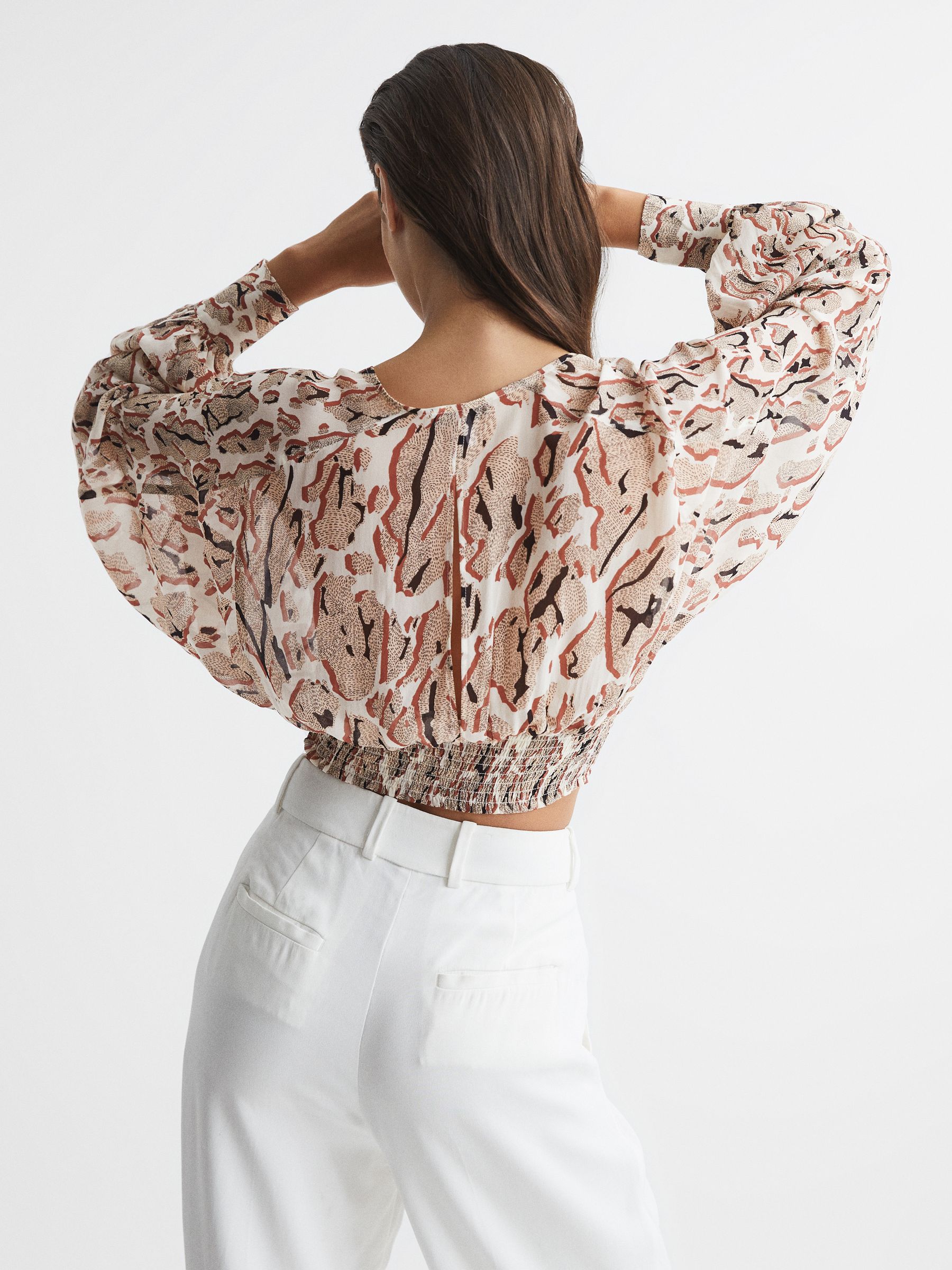 Printed Crepe Crop Top in Mink - Image 6 of 6