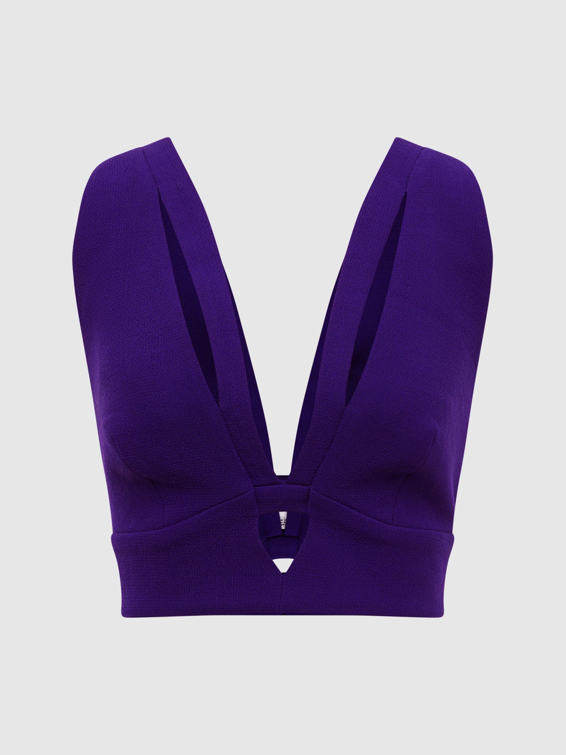Deep V-Neck Crop Top in Purple - Image 2 of 6