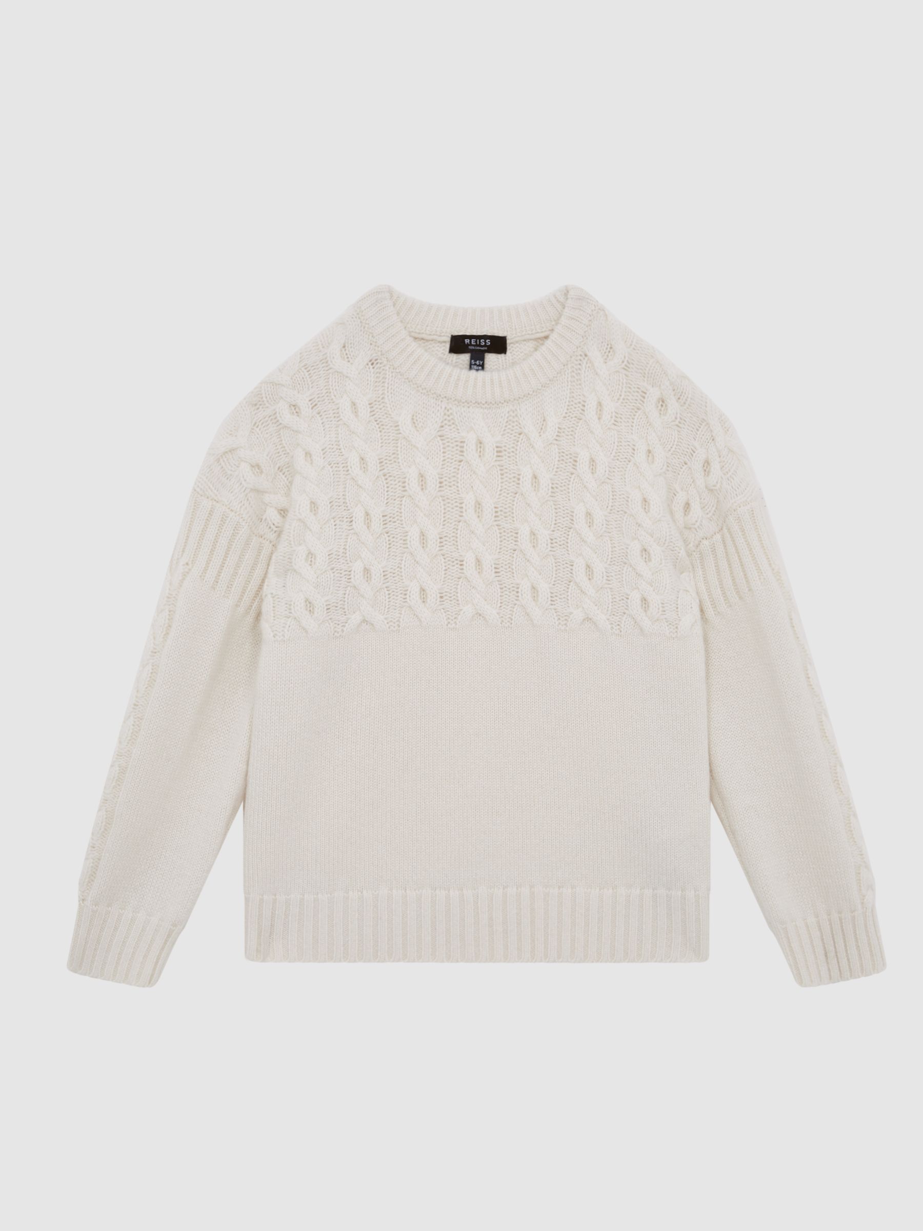 4-9 yrs Cashmere Crew Neck Cable Knit Jumper in Ecru - Image 2 of 7