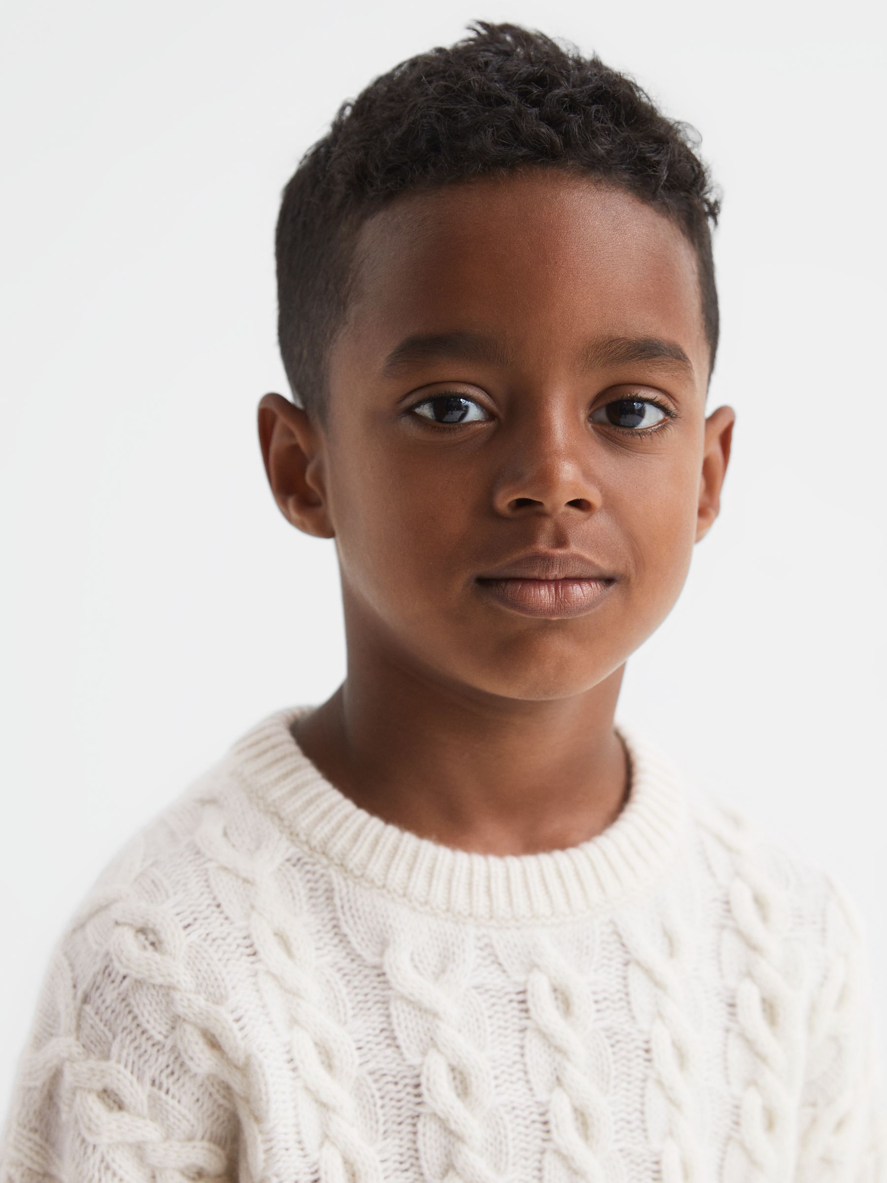 4-9 yrs Cashmere Crew Neck Cable Knit Jumper in Ecru - Image 3 of 7