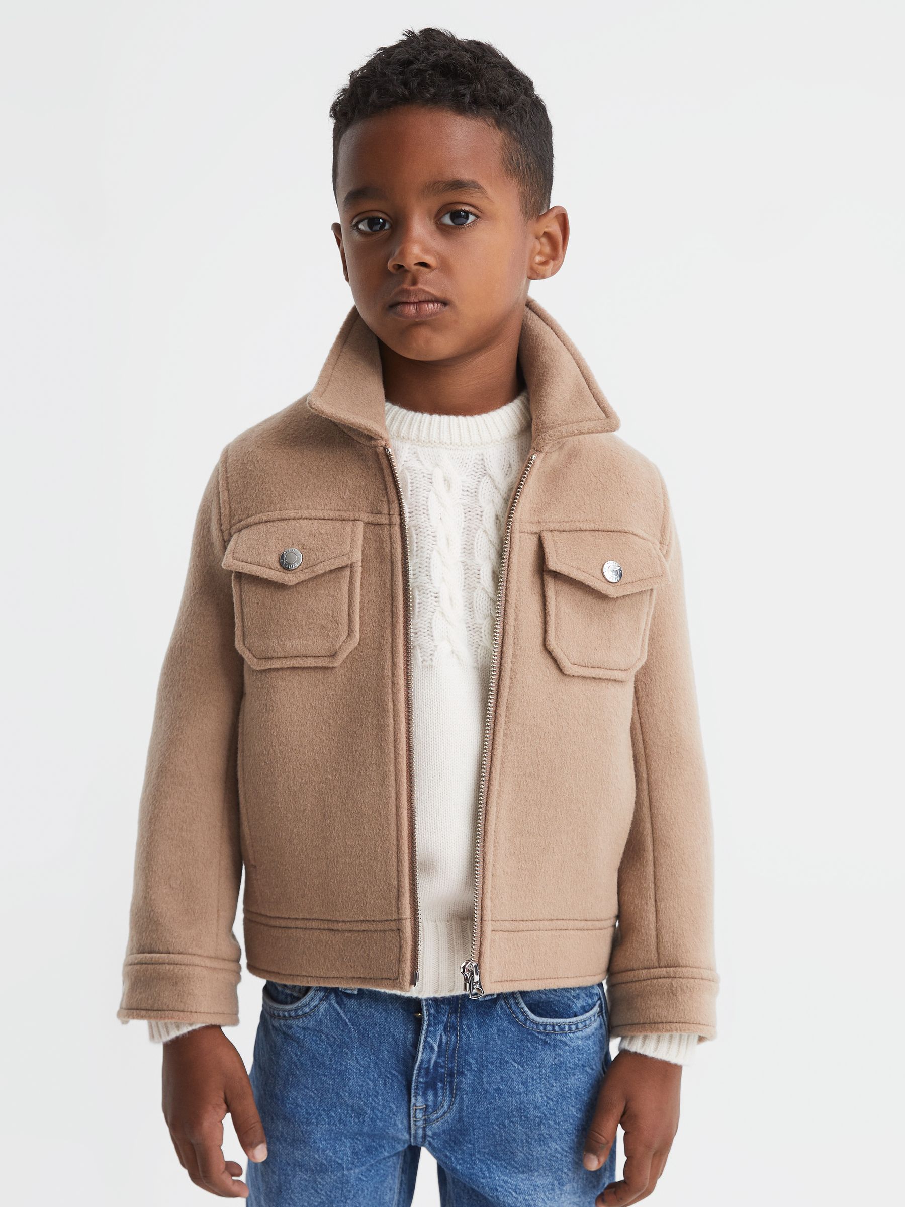 4-9 yrs Cashmere Crew Neck Cable Knit Jumper in Ecru - Image 4 of 7