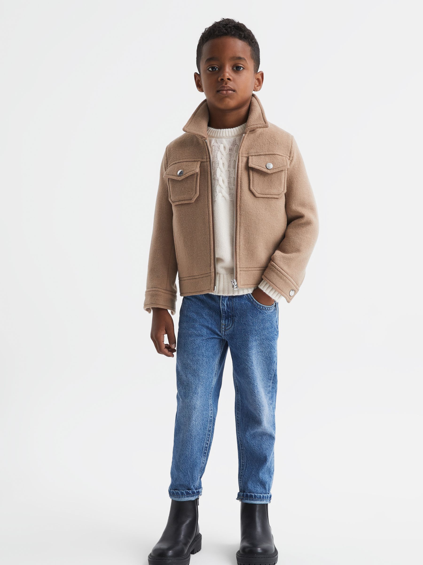 4-9 yrs Cashmere Crew Neck Cable Knit Jumper in Ecru - Image 6 of 7