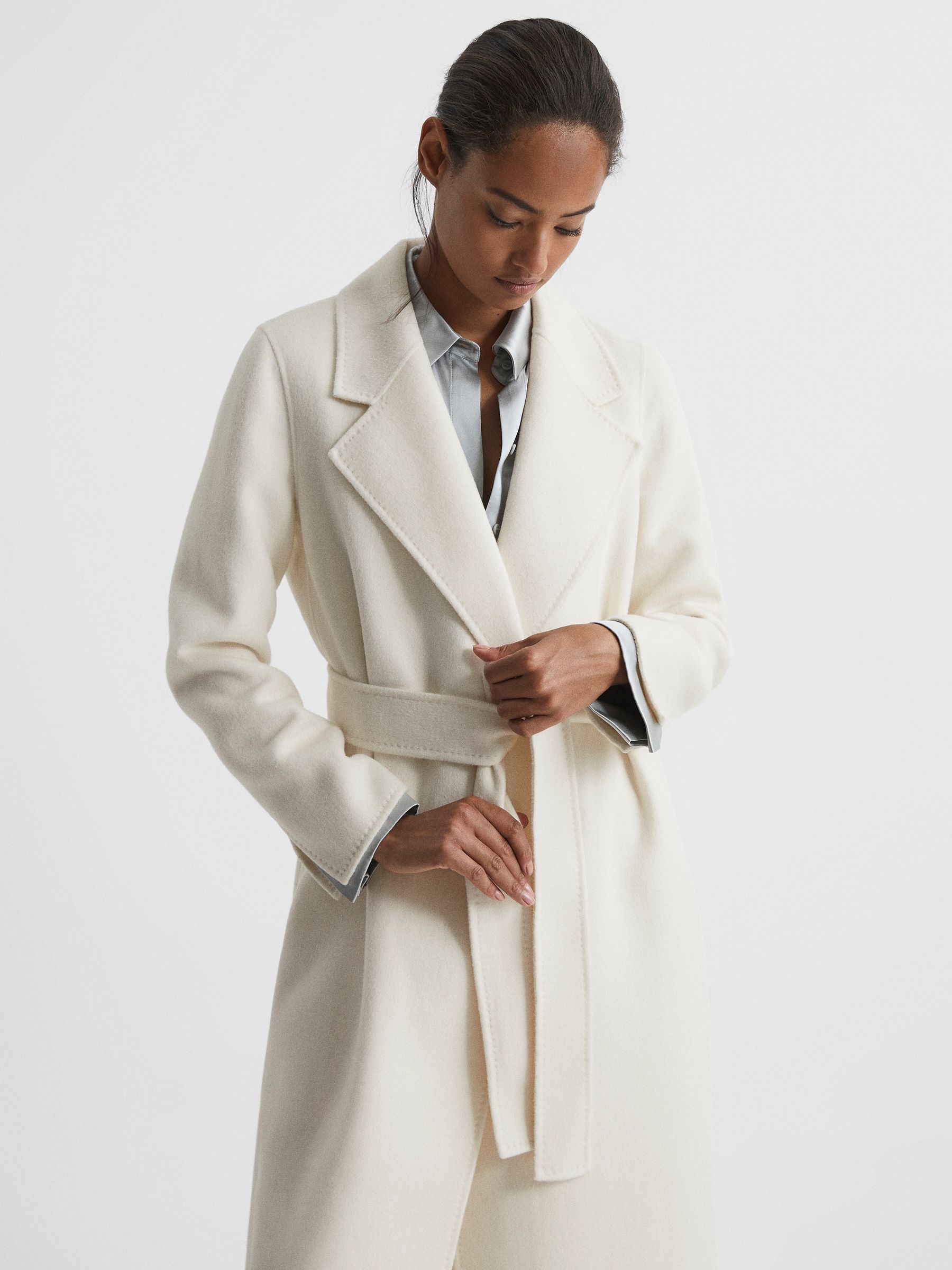 Wool Blend Blindseam Belted Coat in Cream - Image 3 of 6
