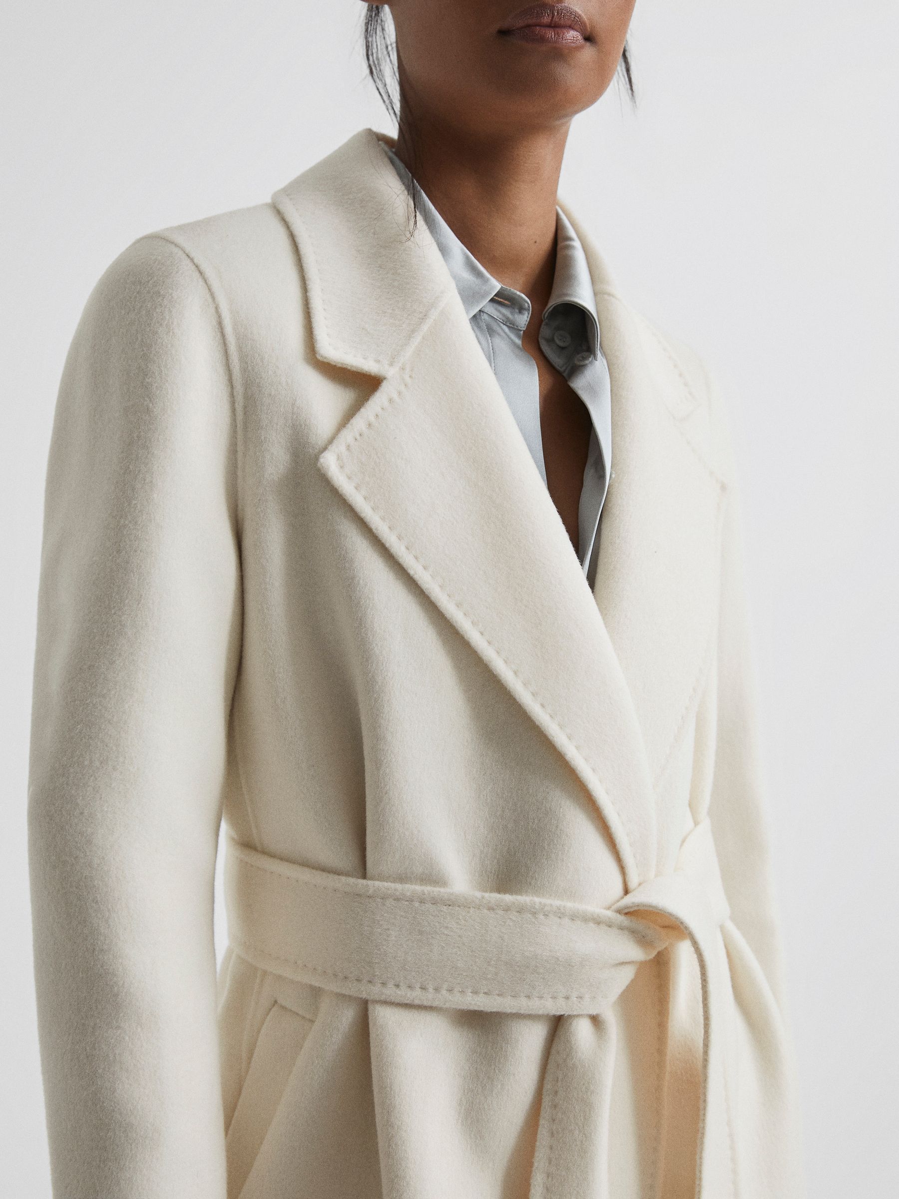 Wool Blend Blindseam Belted Coat in Cream - Image 4 of 6