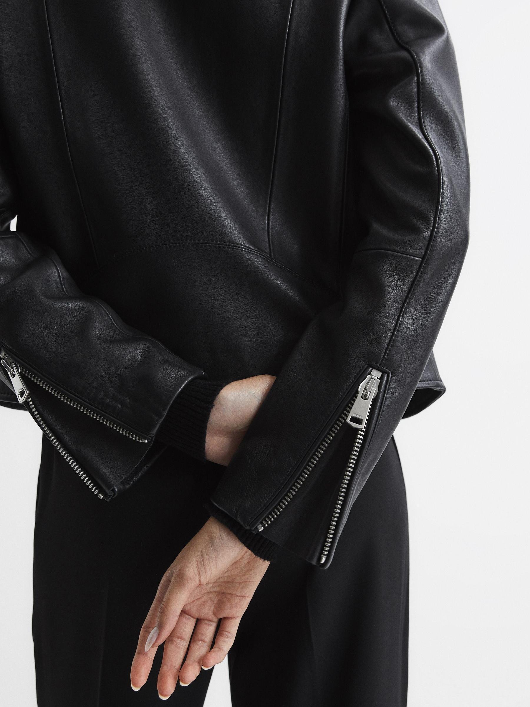 Reiss Leather Biker Jacket in Black - REISS