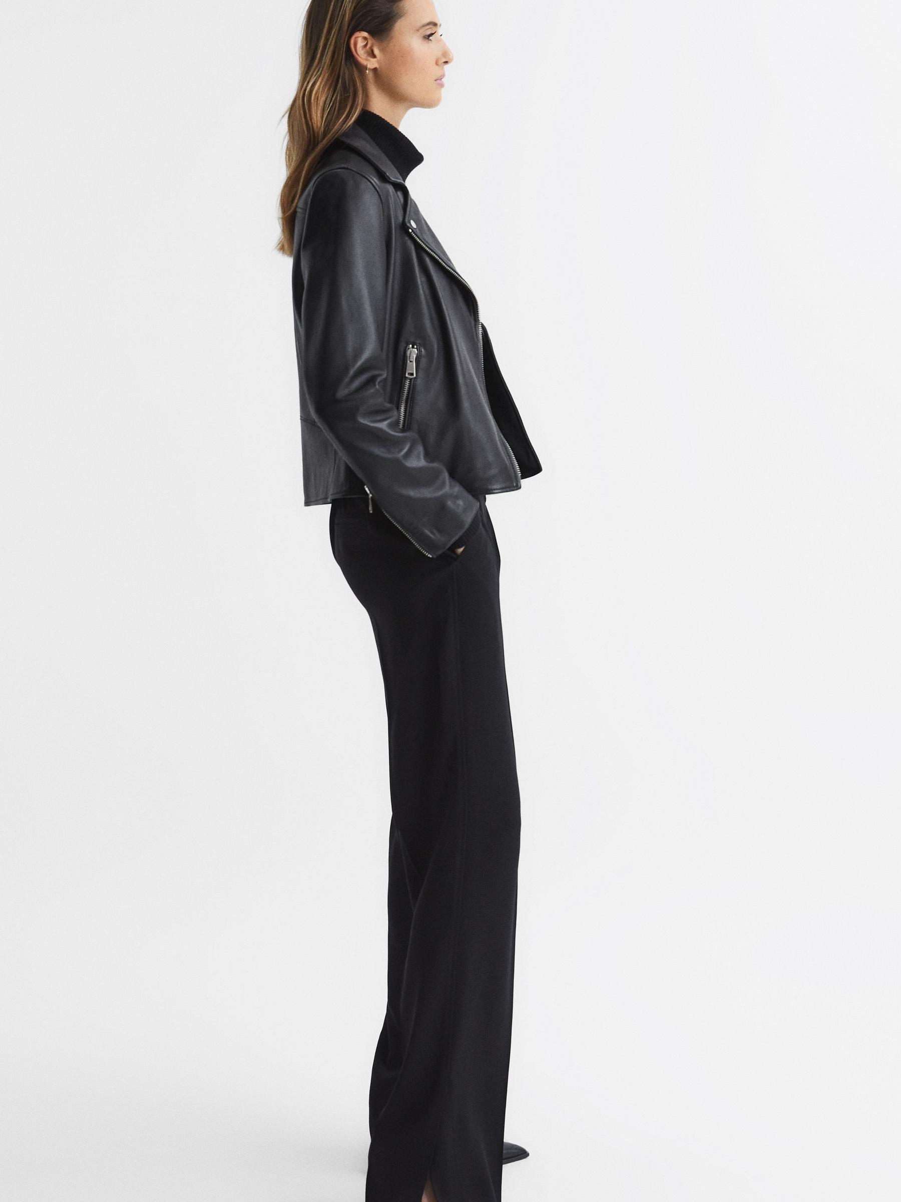 Reiss Leather Biker Jacket in Black - REISS
