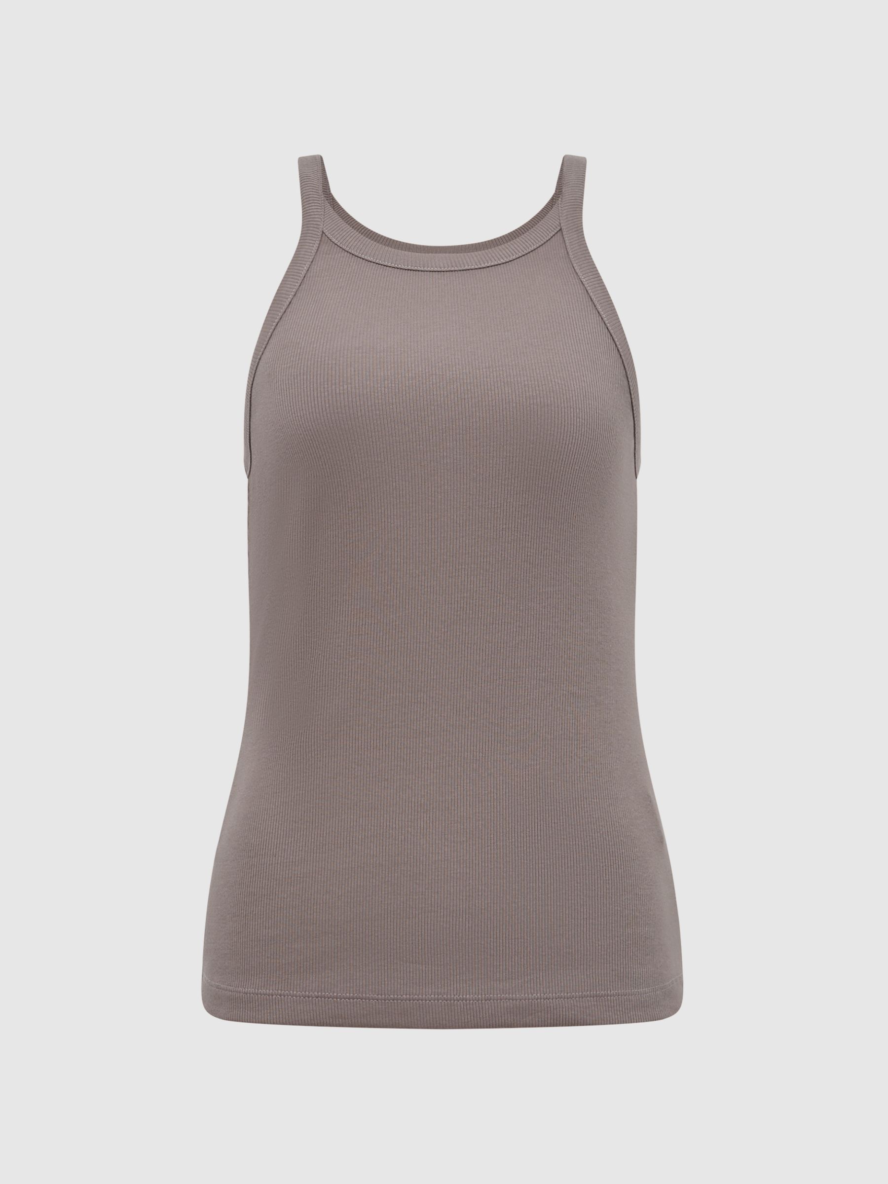 Crew Neck Ribbed Cami Vest Top in Dark Grey - Image 2 of 7