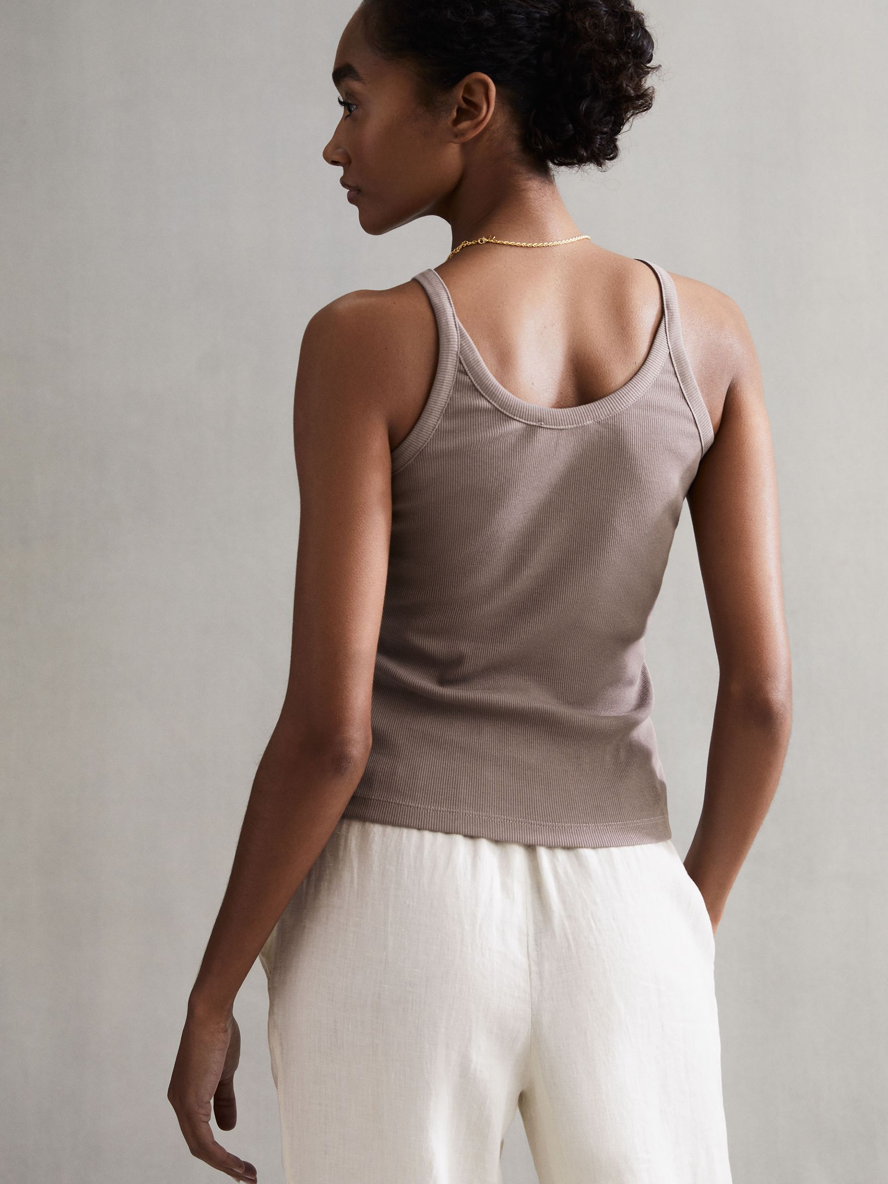 Crew Neck Ribbed Cami Vest Top in Dark Grey - Image 4 of 7