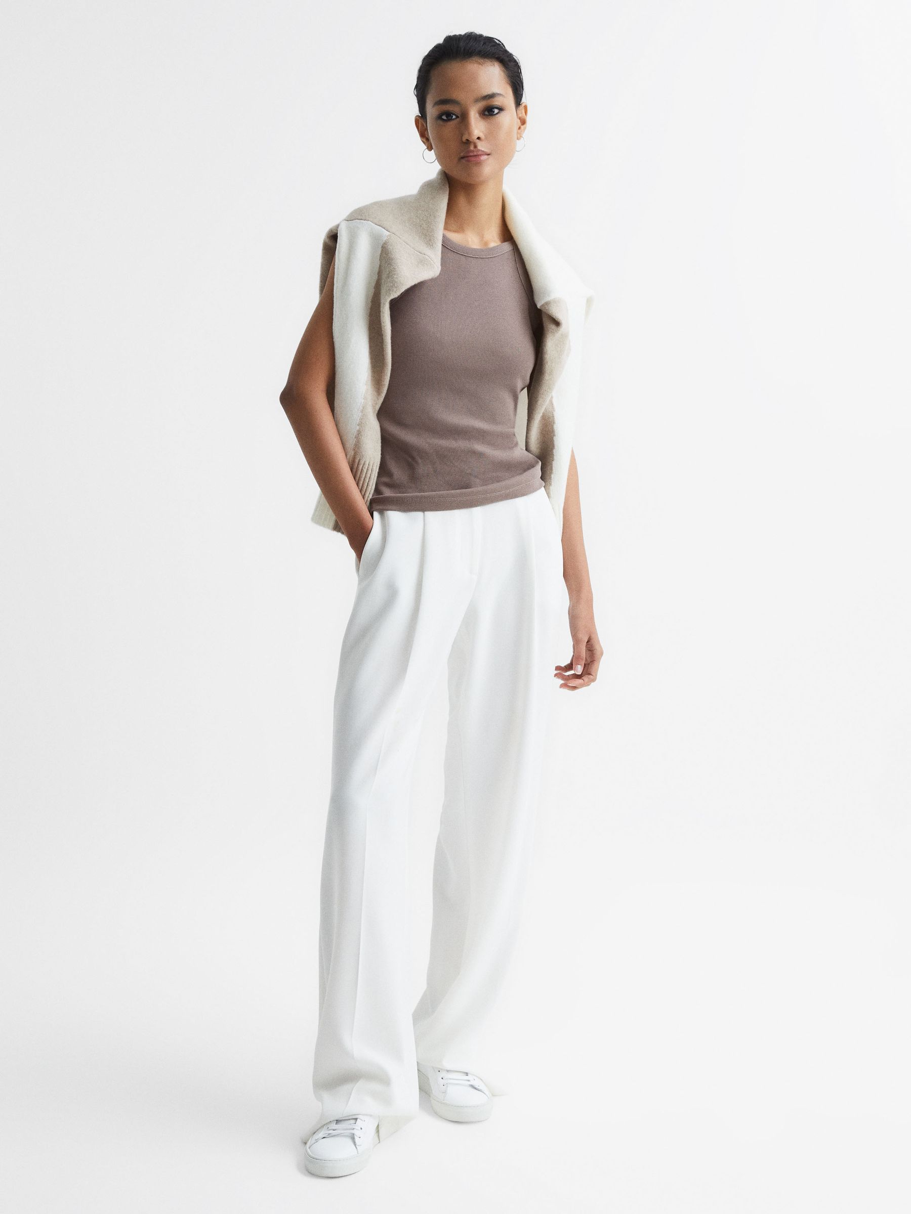 Crew Neck Ribbed Cami Vest Top in Dark Grey - Image 7 of 7