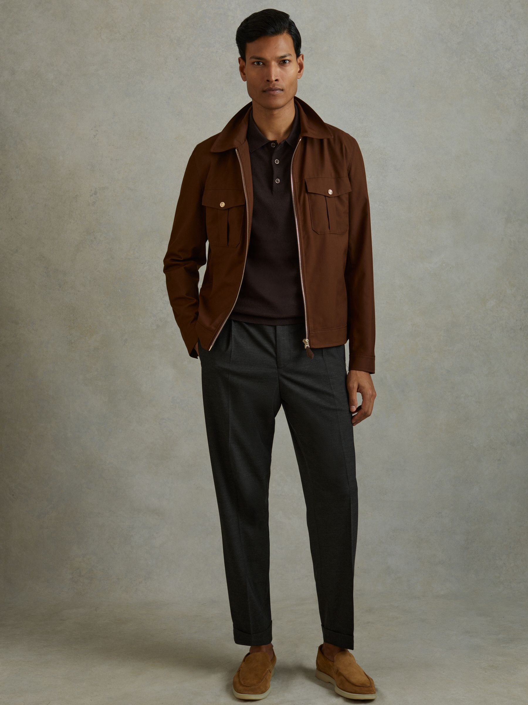 Brighton Charcoal Relaxed Drawstring Trousers with Turn-Ups - Image 1 of 5