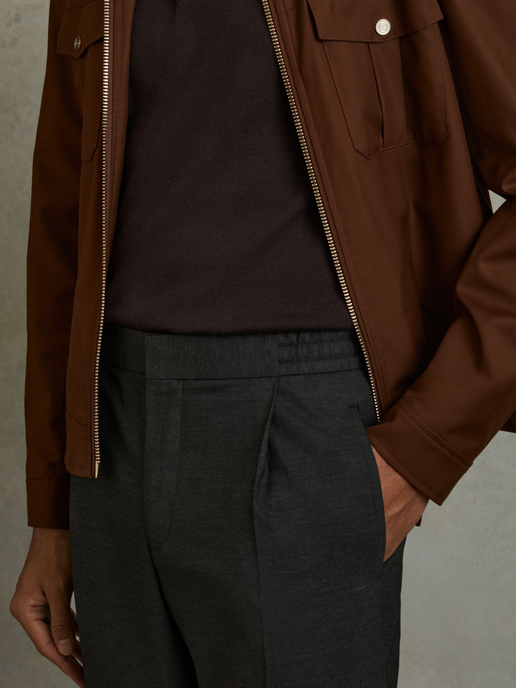 Brighton Charcoal Relaxed Drawstring Trousers with Turn-Ups - Image 3 of 5