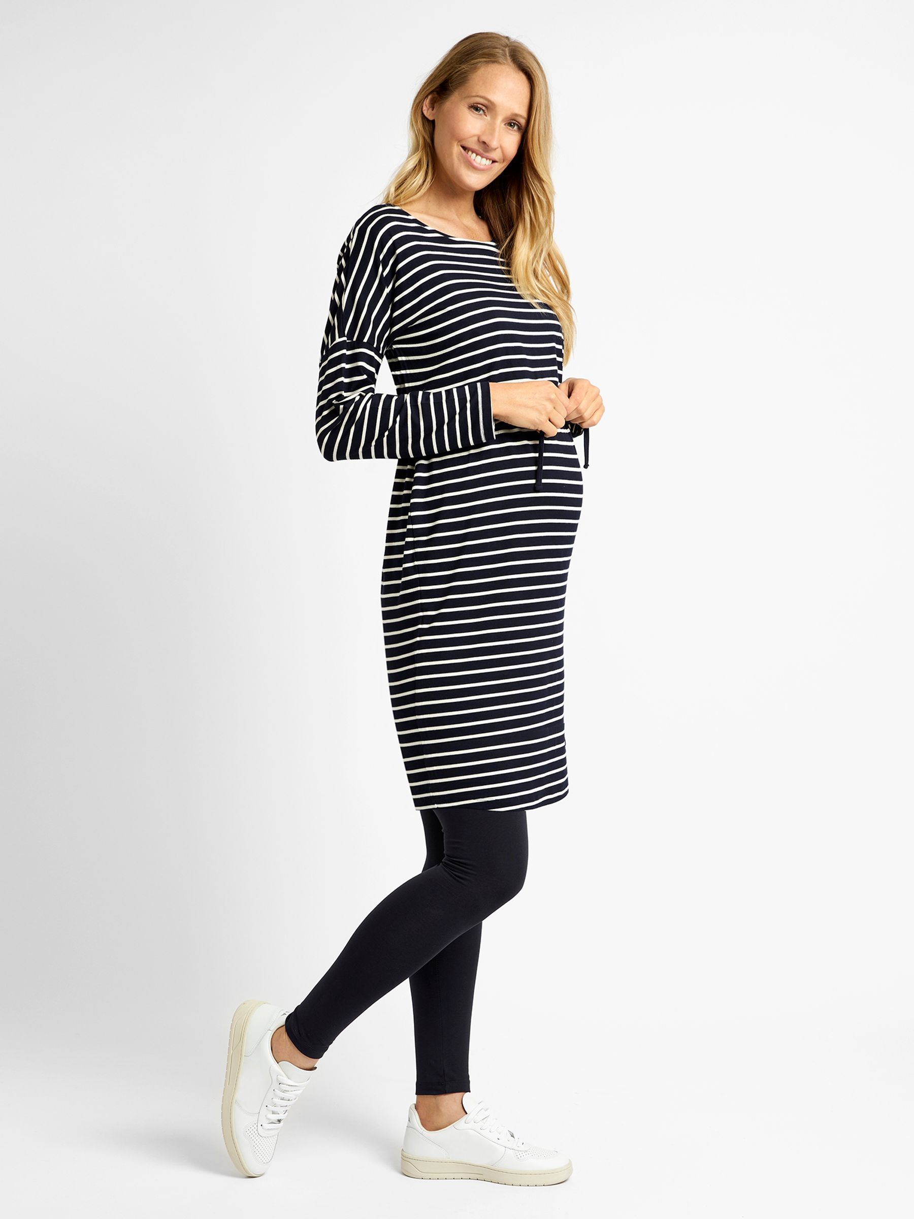 Navy Stripe Maternity & Nursing Drawstring Dress - Image 2 of 3