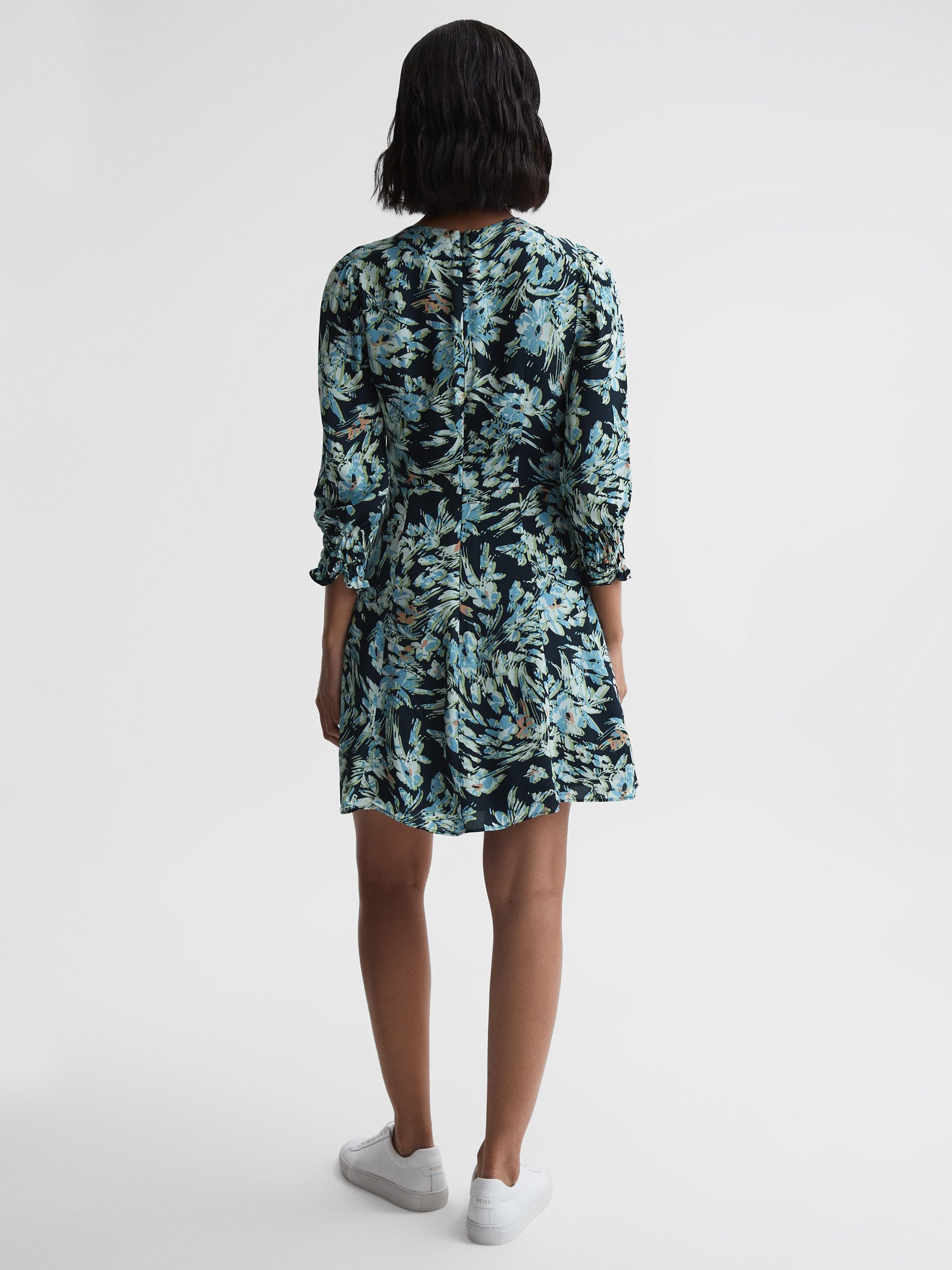 Floral Print Mini Dress in Navy/Blue - Image 1 of 7