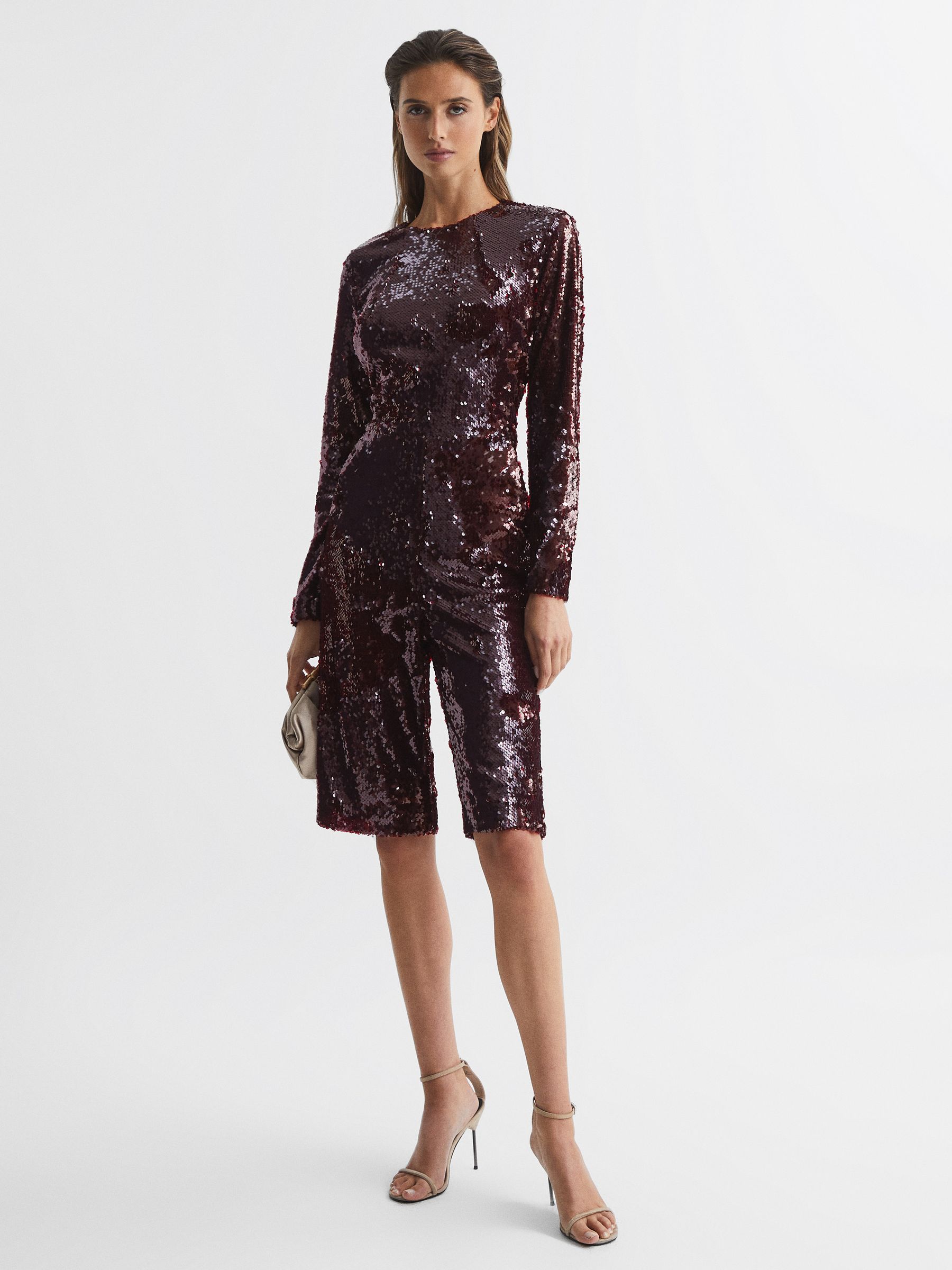 Sequin Culotte Jumpsuit in Burgundy - Image 1 of 6 Sequin Culotte Jumpsuit in Burgundy - Image 1 of 6