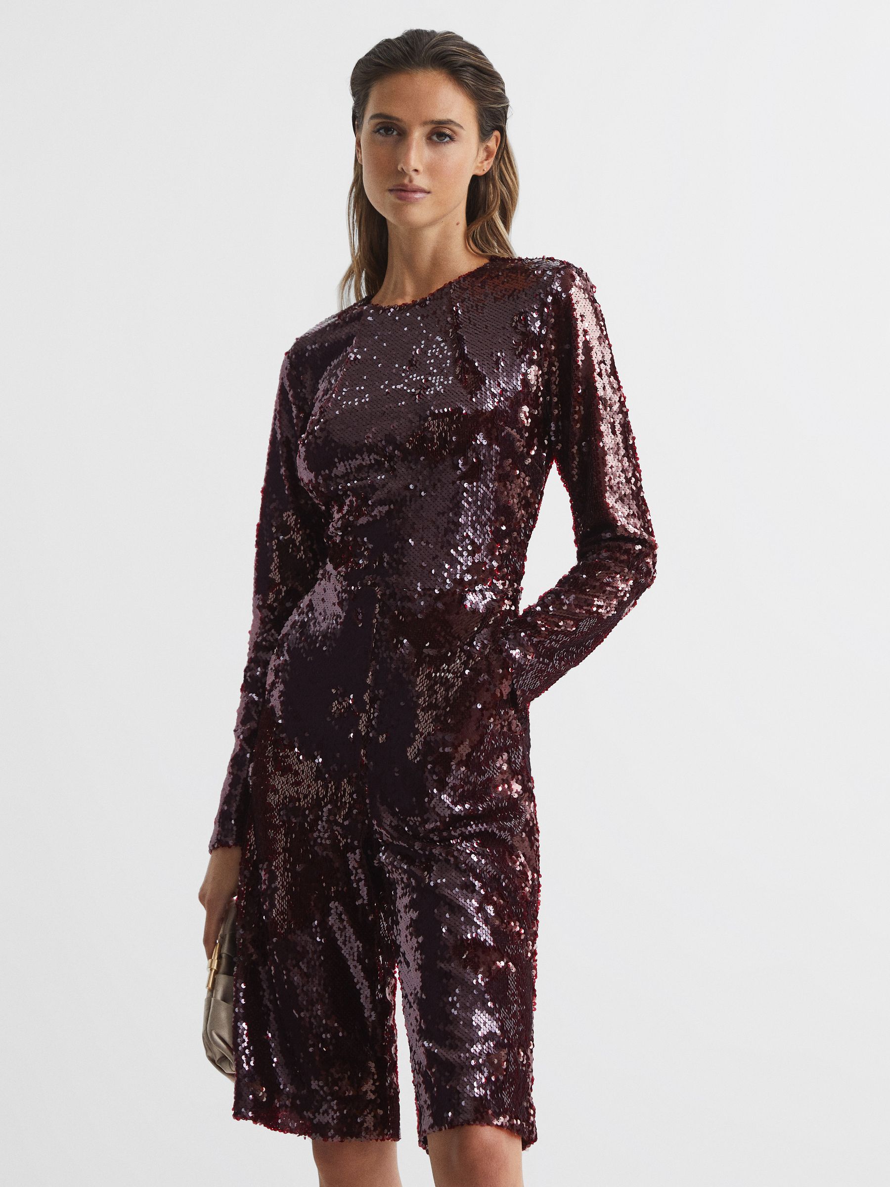 Sequin Culotte Jumpsuit in Burgundy - Image 3 of 6